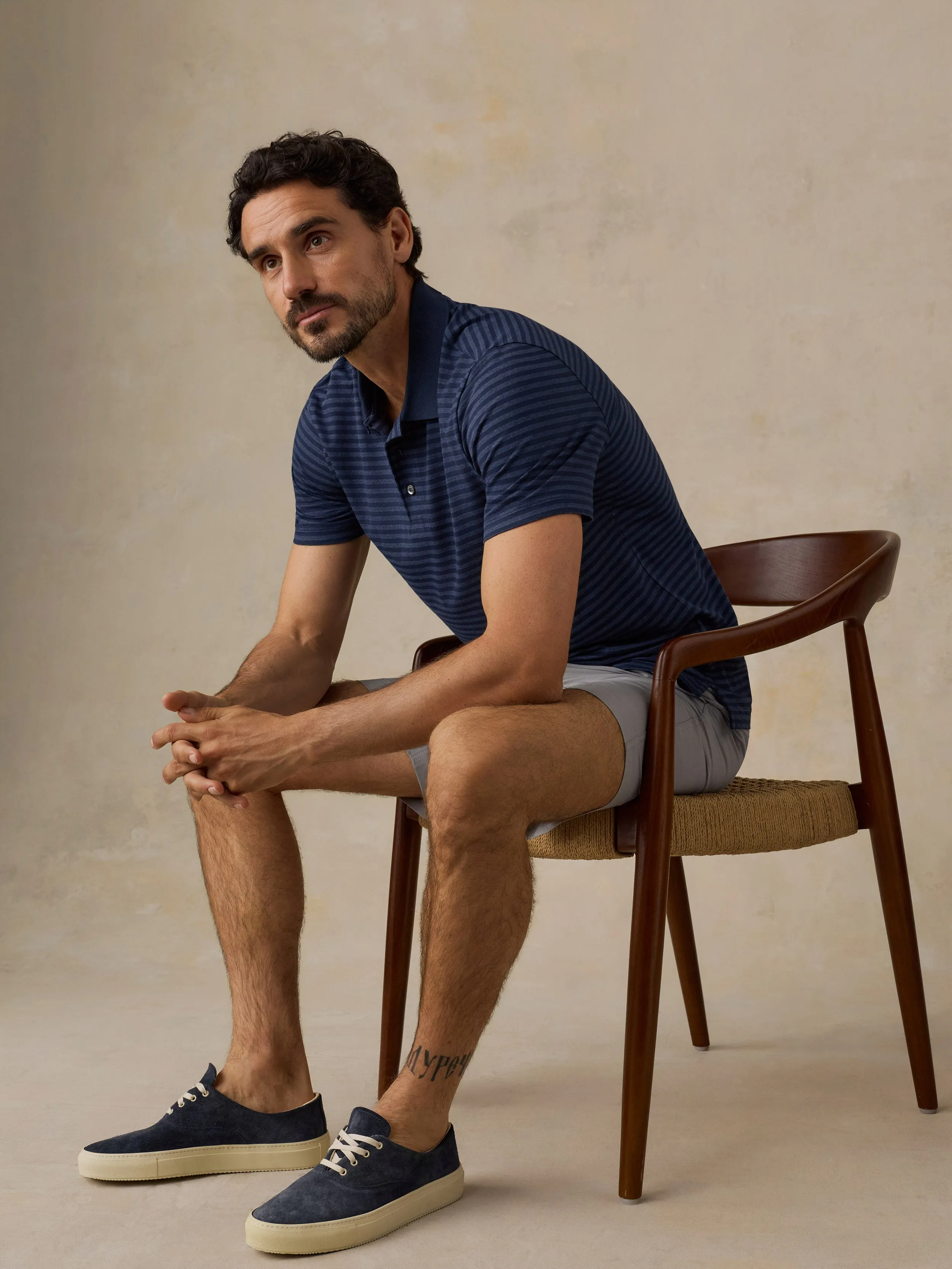 Short-Sleeve Movement Pique Polo - Twilight Stream Stripe sold by Faherty product image thumbnail 2