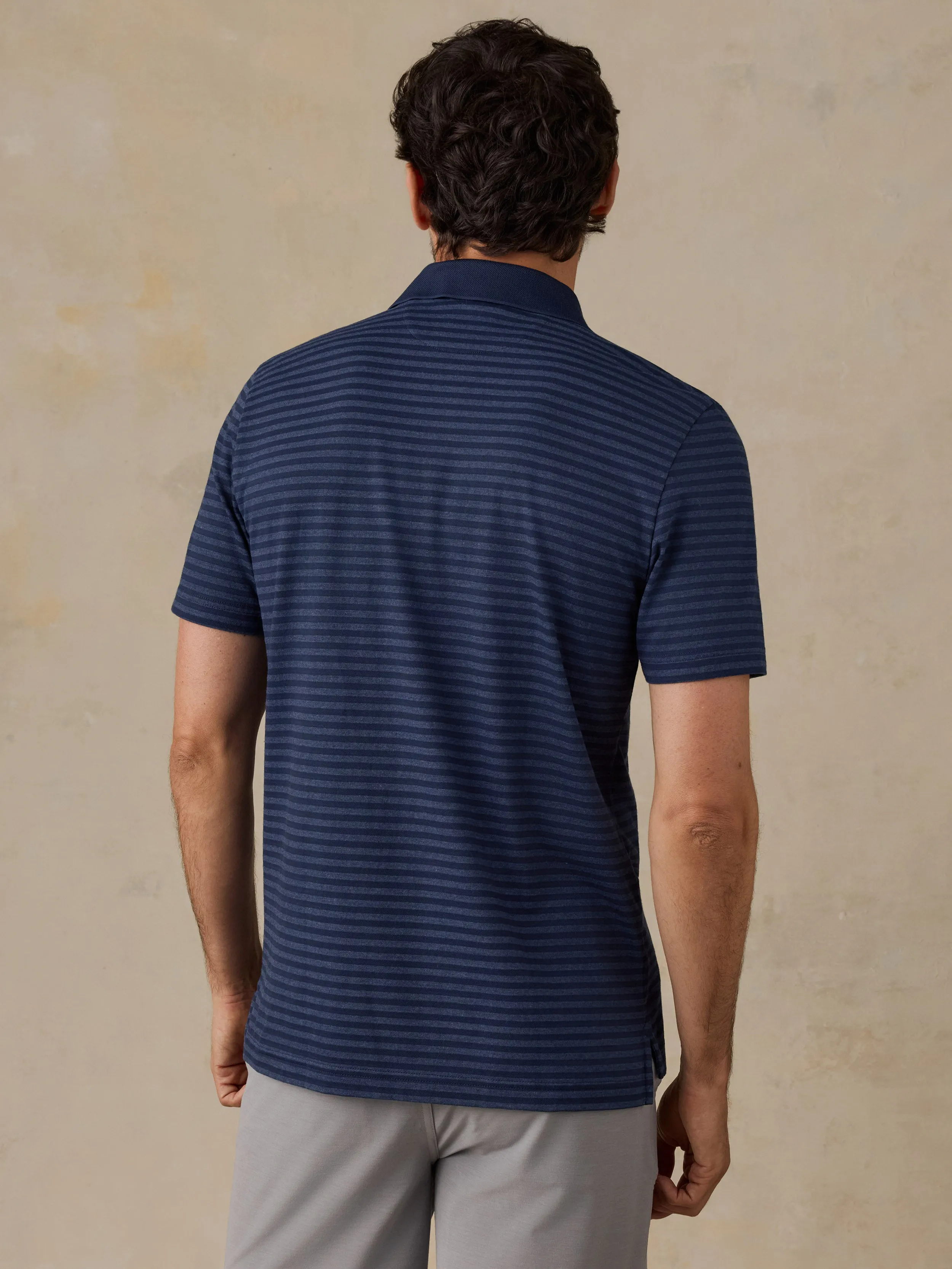 Short-Sleeve Movement Pique Polo - Twilight Stream Stripe sold by Faherty product image thumbnail 3