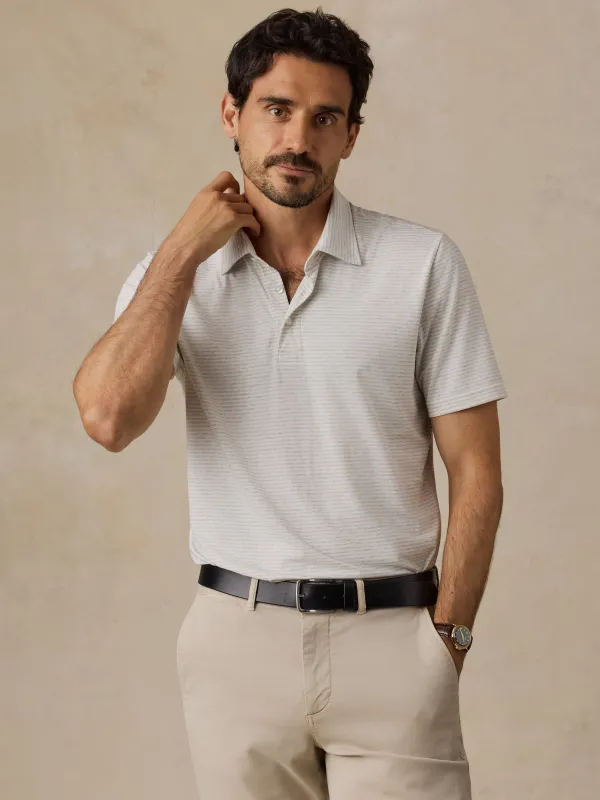 Short-Sleeve Movement Polo - Quarry White Stripe made by Faherty
