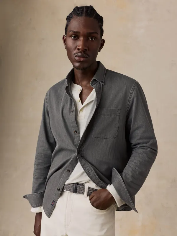 Patina Chambray Shirt - Charcoal Shores made by Faherty