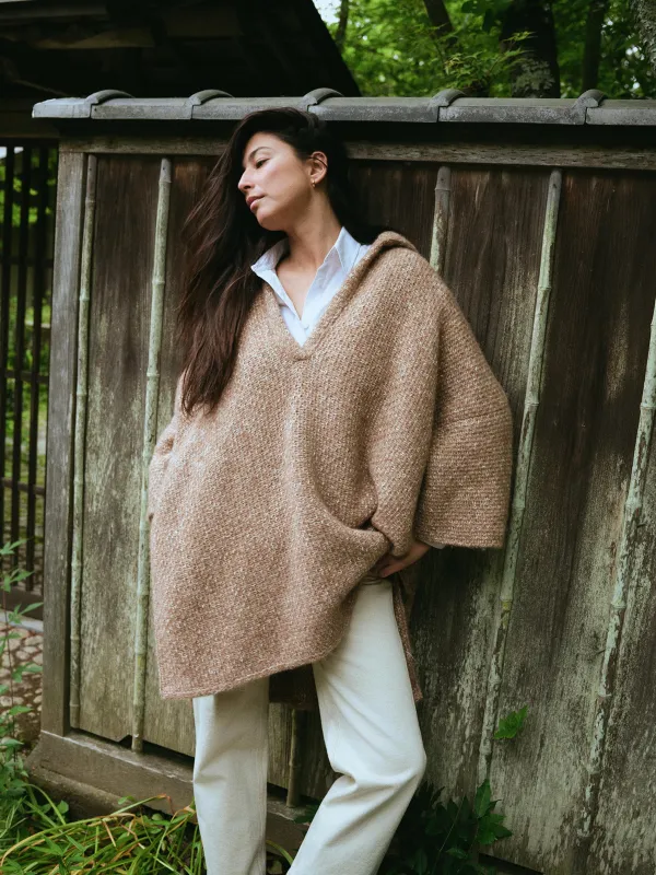 Après Alpaca Sweater Poncho - Driftwood Heather made by Faherty