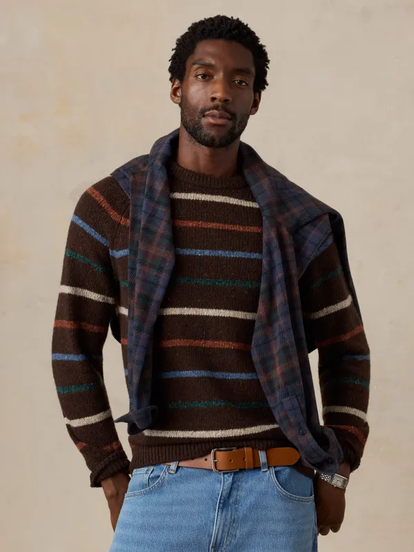 Donegal Crew Sweater - Brown Night Stripe made by Faherty
