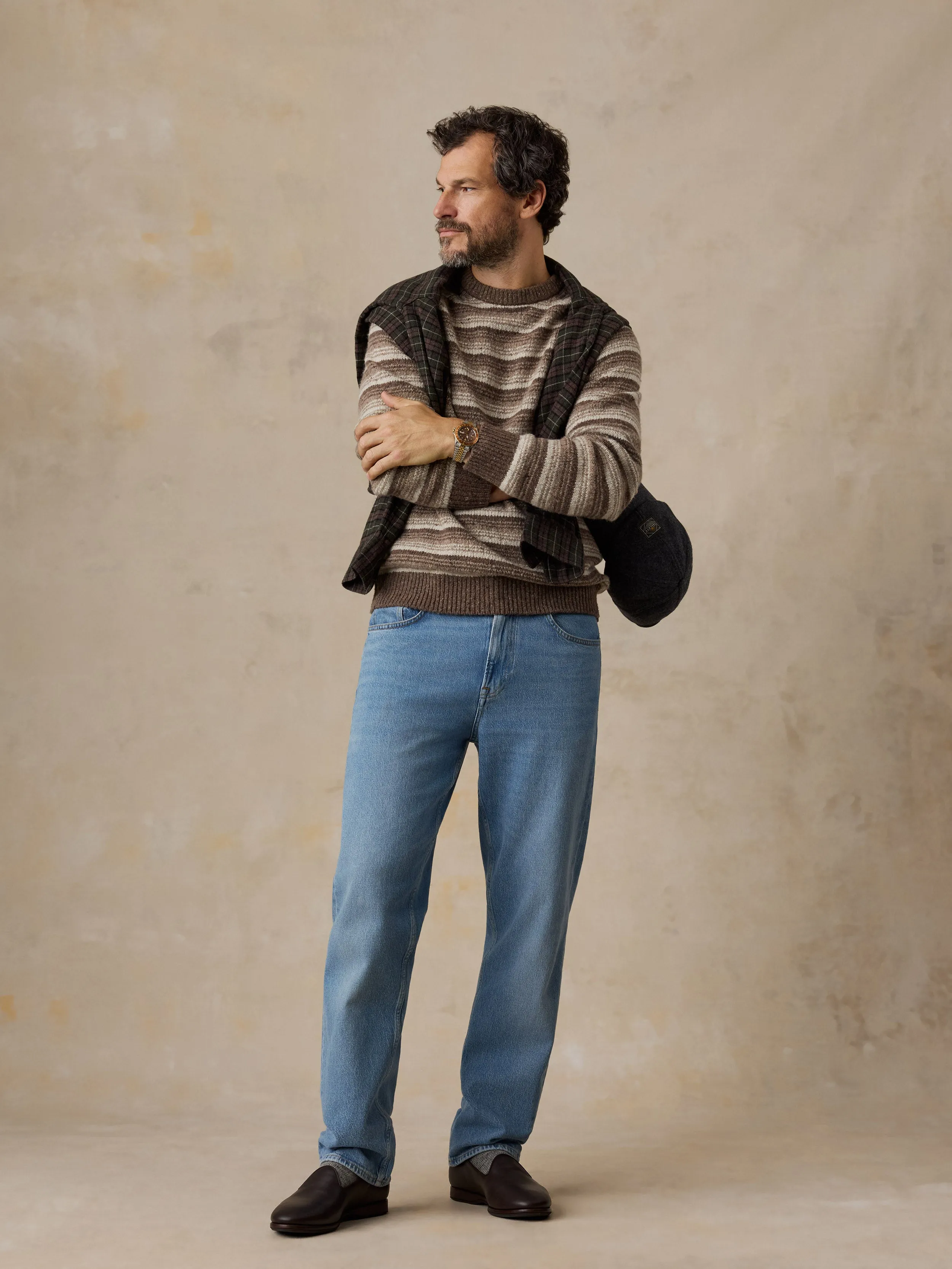 Donegal Crew Sweater - Prairie Dune Stripe sold by Faherty product image thumbnail 2