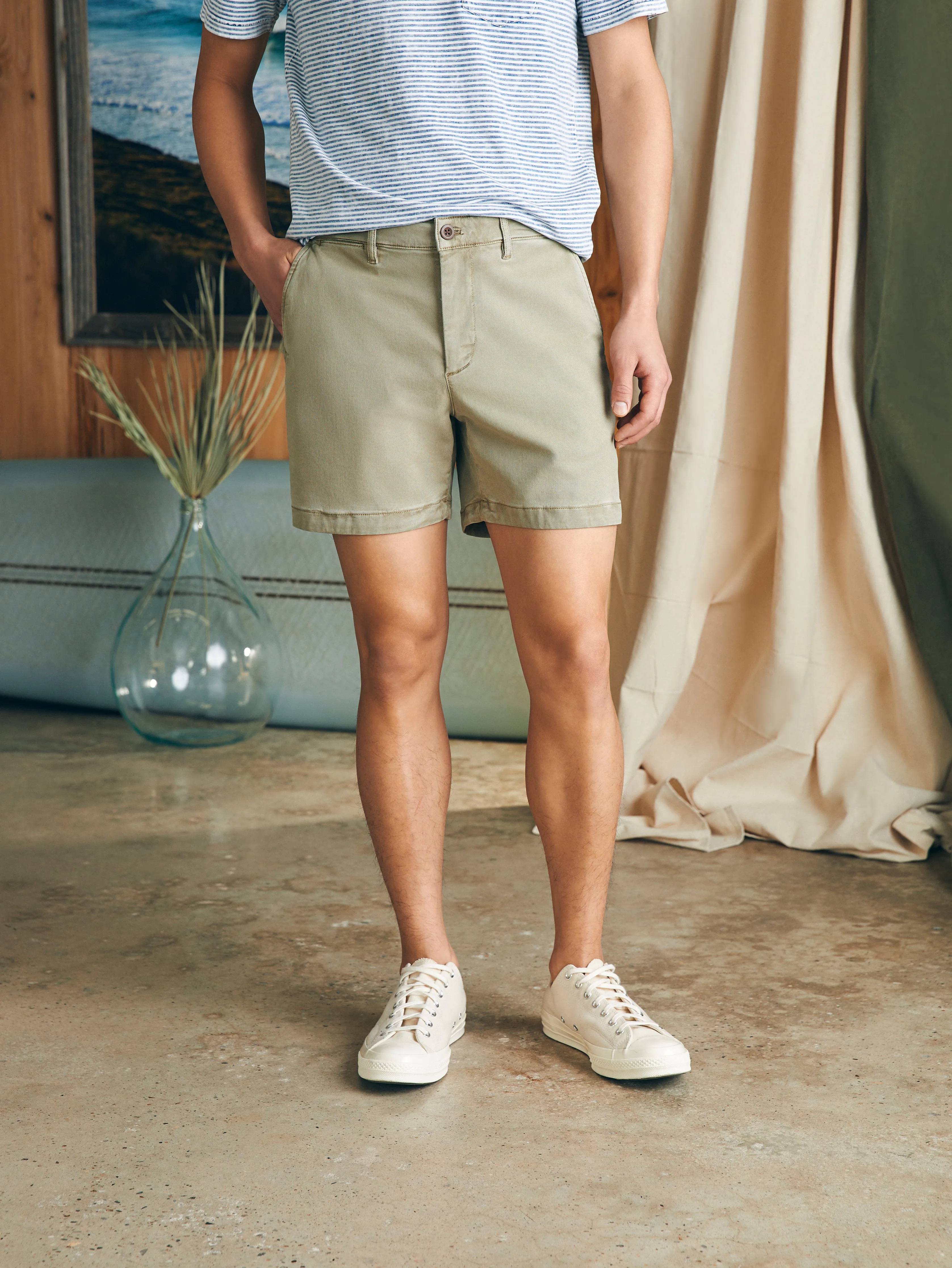 Coastline Stretch Chino Short (6" Inseam) - Mountain Olive sold by Faherty