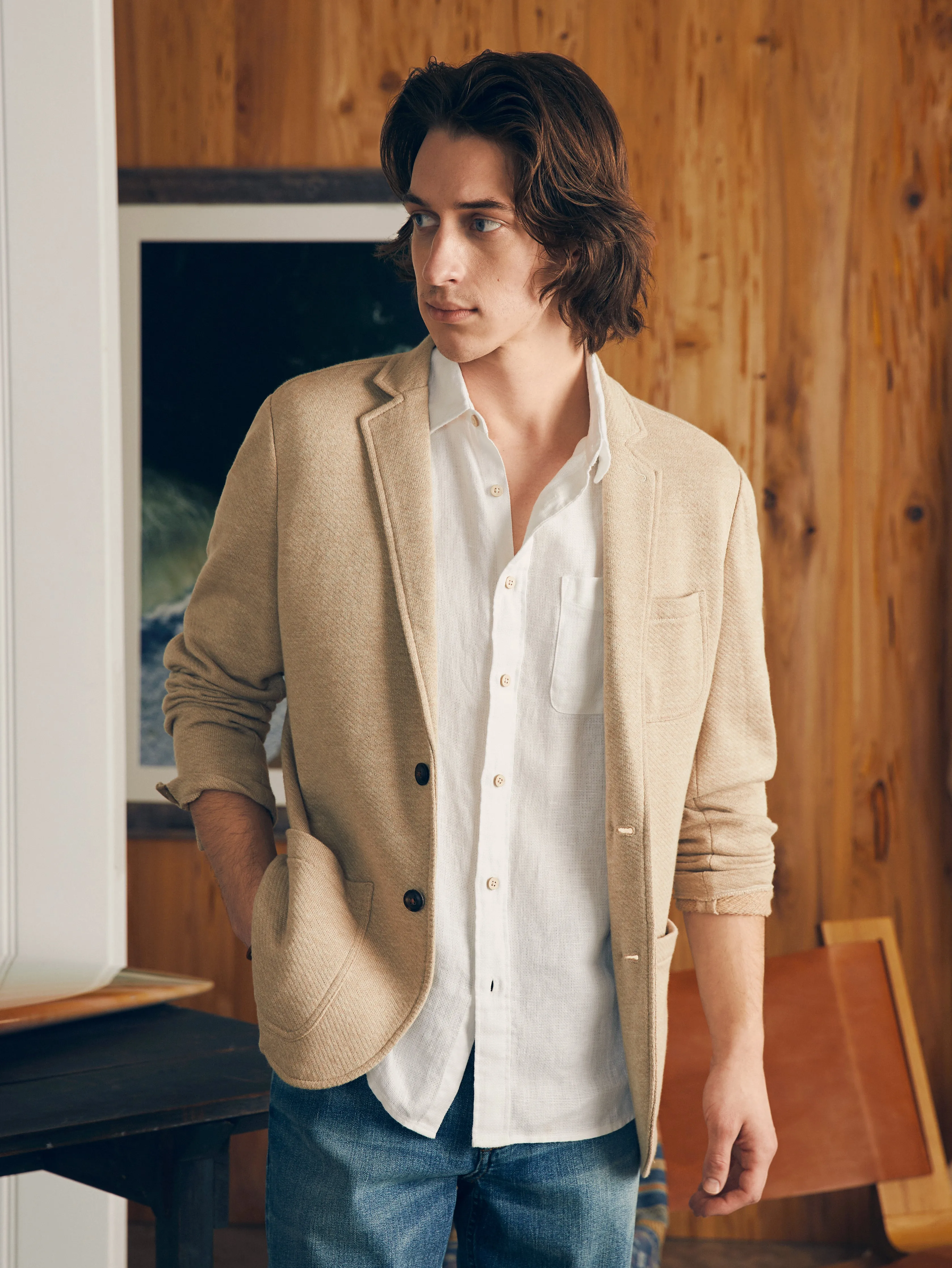 Short-Sleeve Palma Linen Shirt (Tall) - Bright White Basketweave sold by Faherty product image thumbnail 5