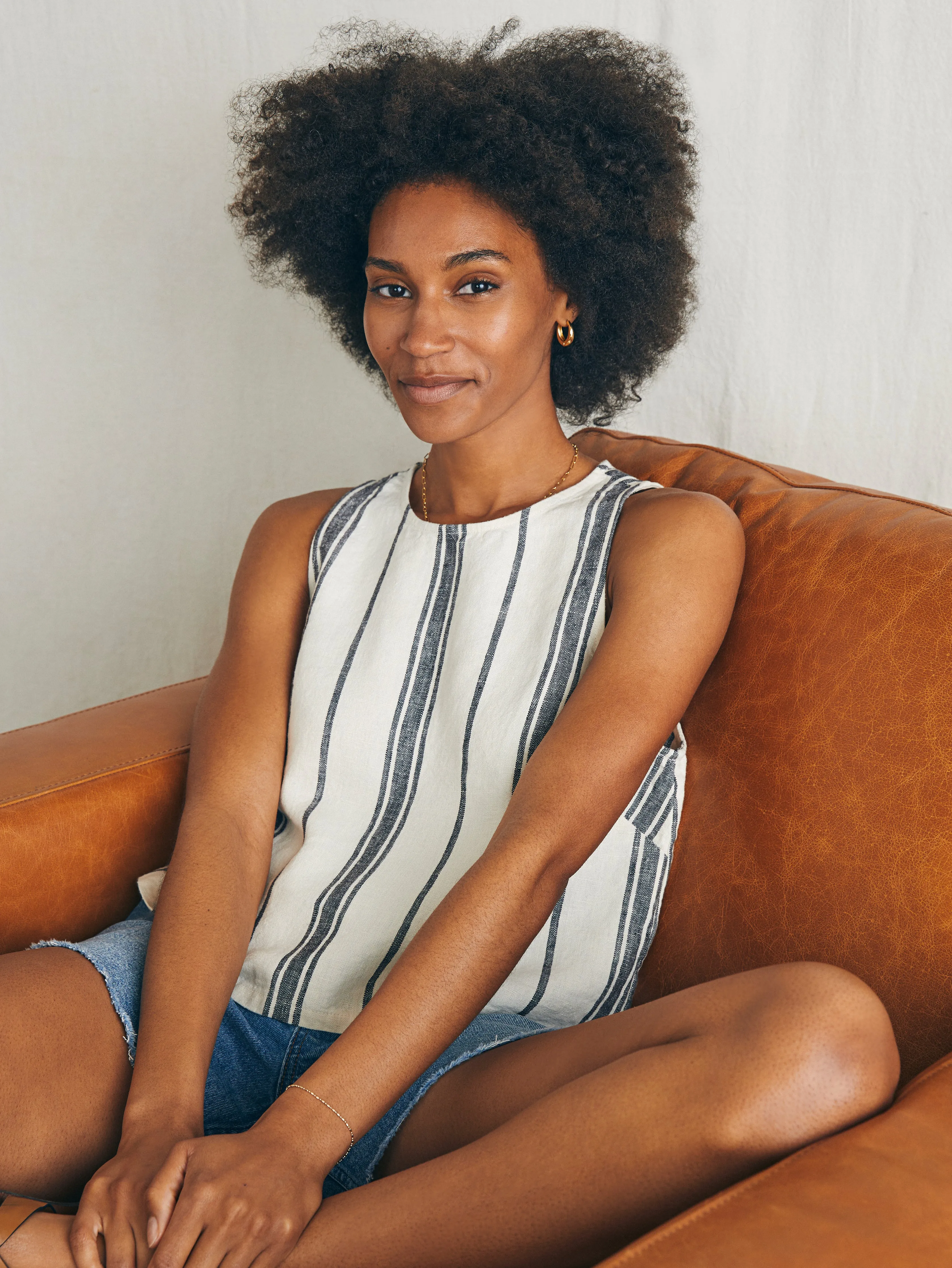 Shoreline Shell Top - Santa Cruz Stripe sold by Faherty
