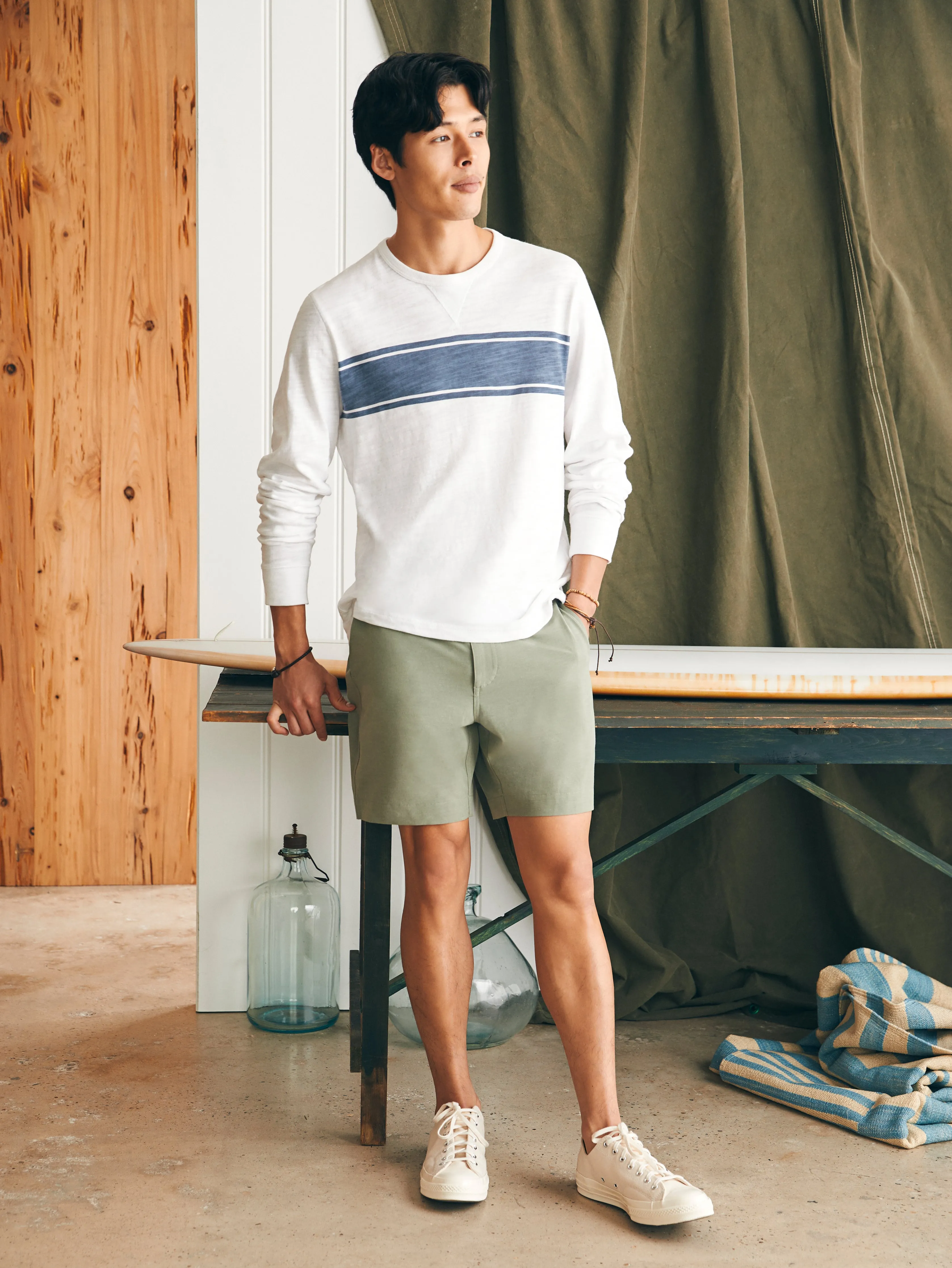 Sunwashed Slub Crew - White Surf Stripe sold by Faherty product image thumbnail 4
