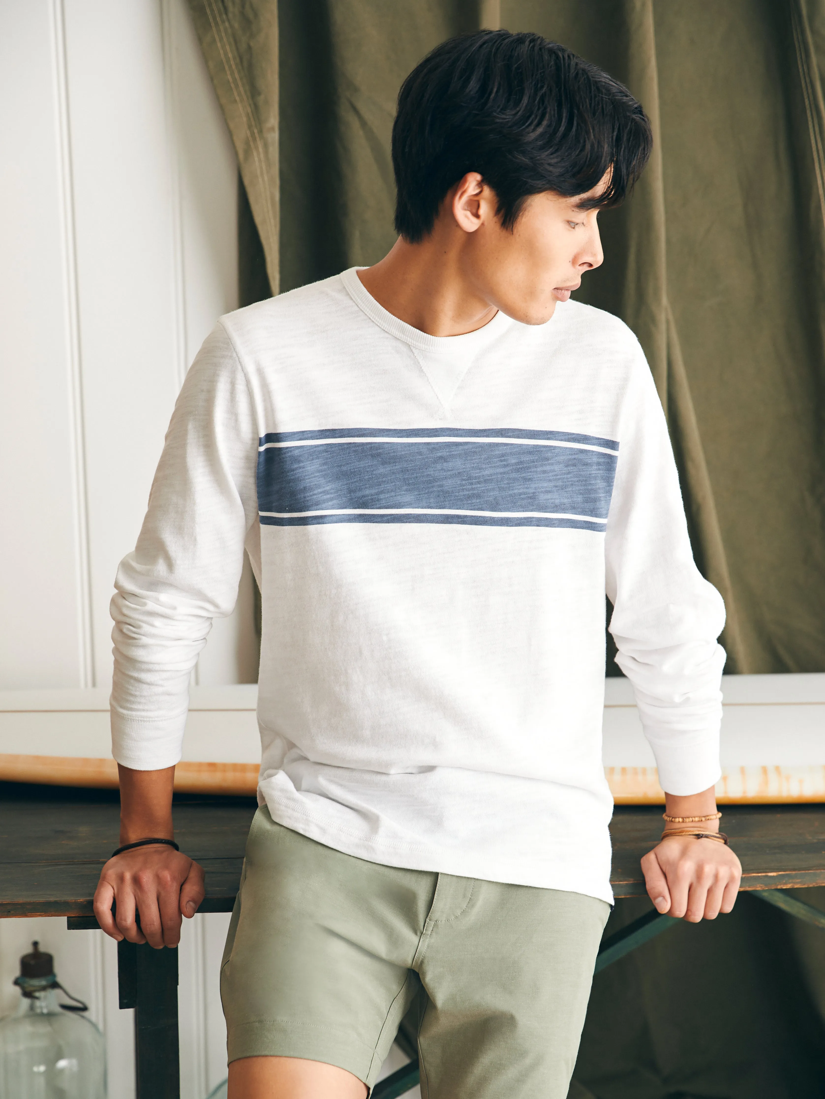 Sunwashed Slub Crew - White Surf Stripe sold by Faherty product image thumbnail 3