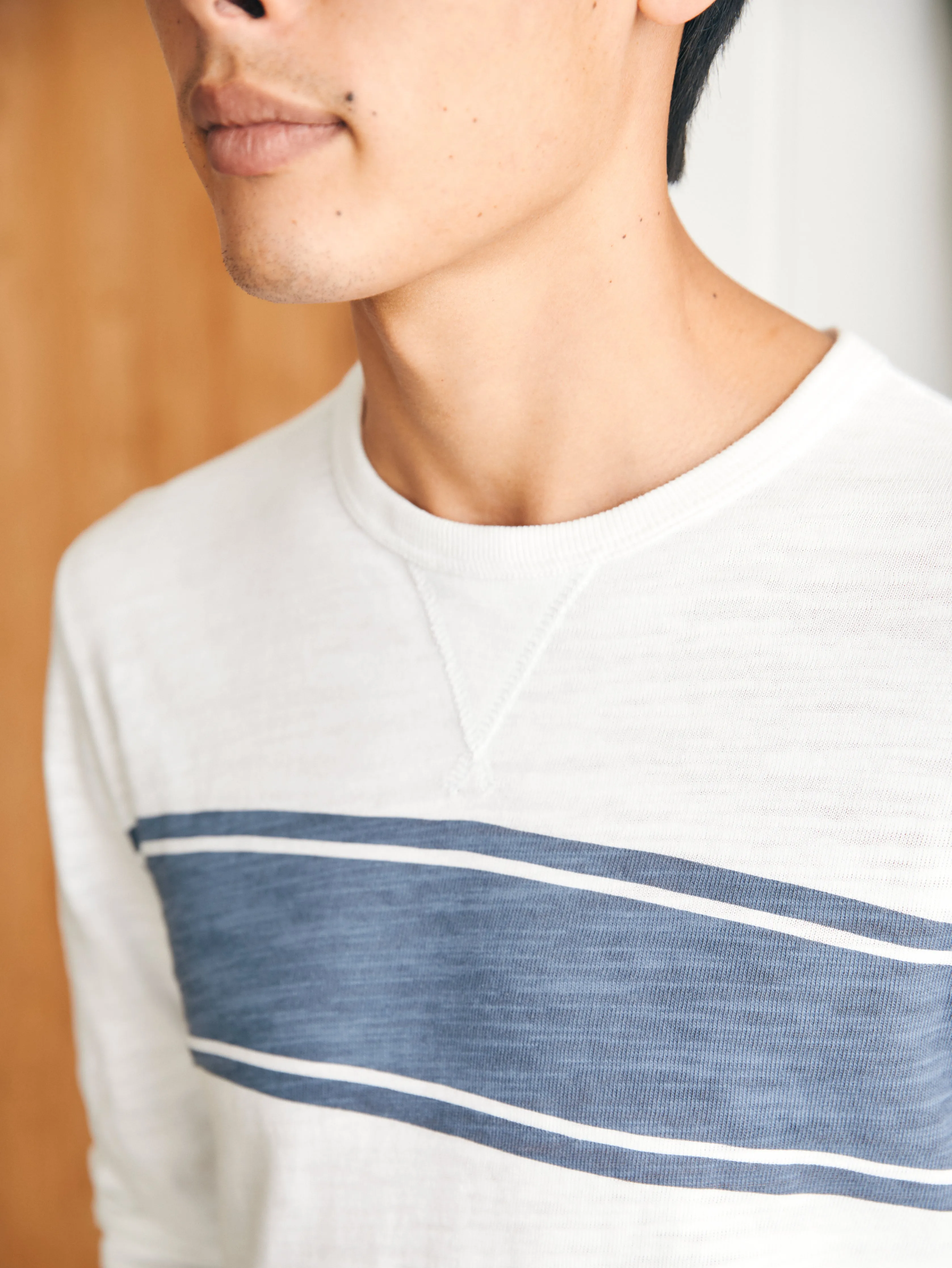 Sunwashed Slub Crew - White Surf Stripe sold by Faherty product image thumbnail 2