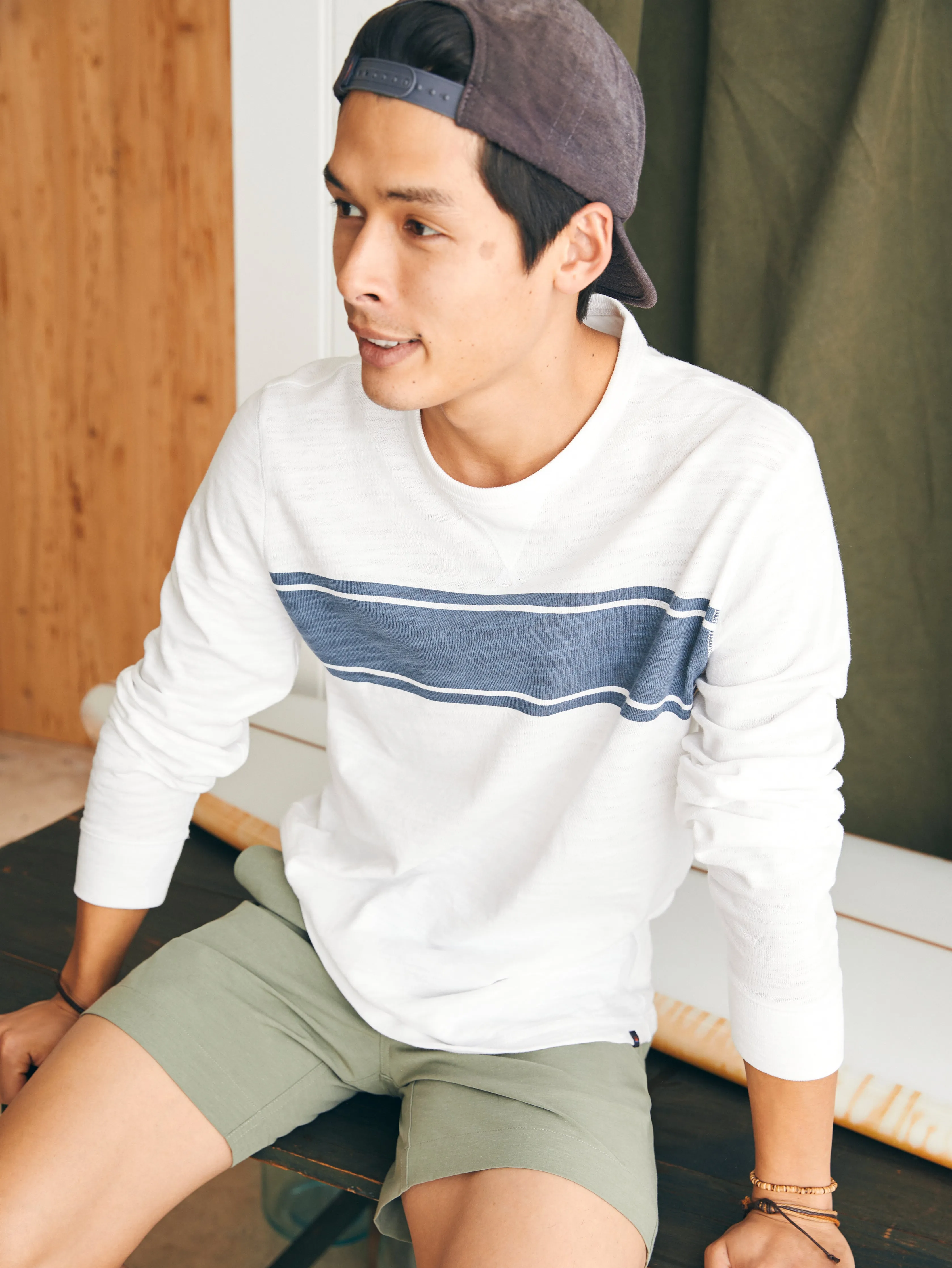 Sunwashed Slub Crew - White Surf Stripe sold by Faherty product image thumbnail 5