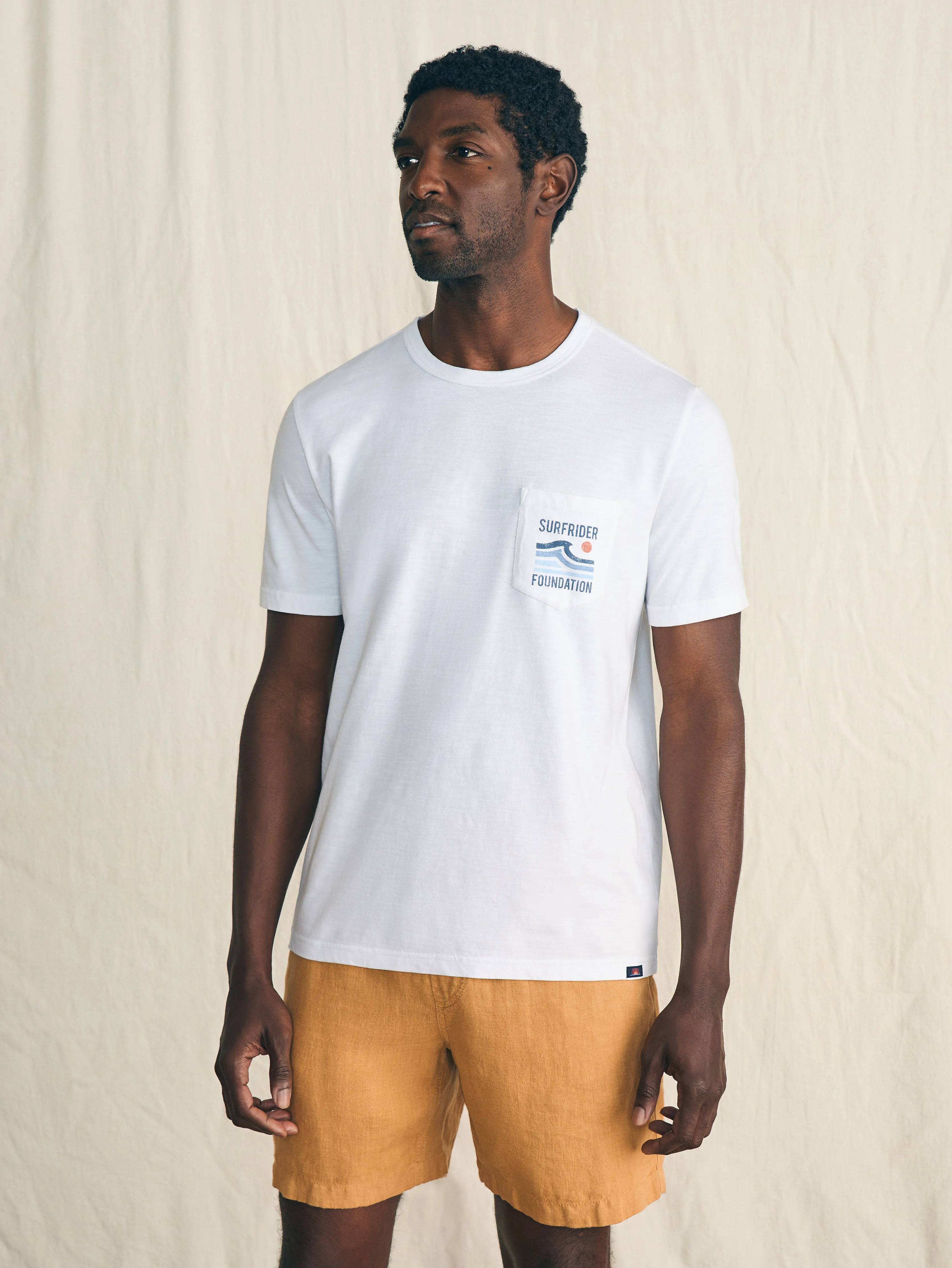 Short-Sleeve Surfrider Sunwashed Pocket Tee - White sold by Faherty