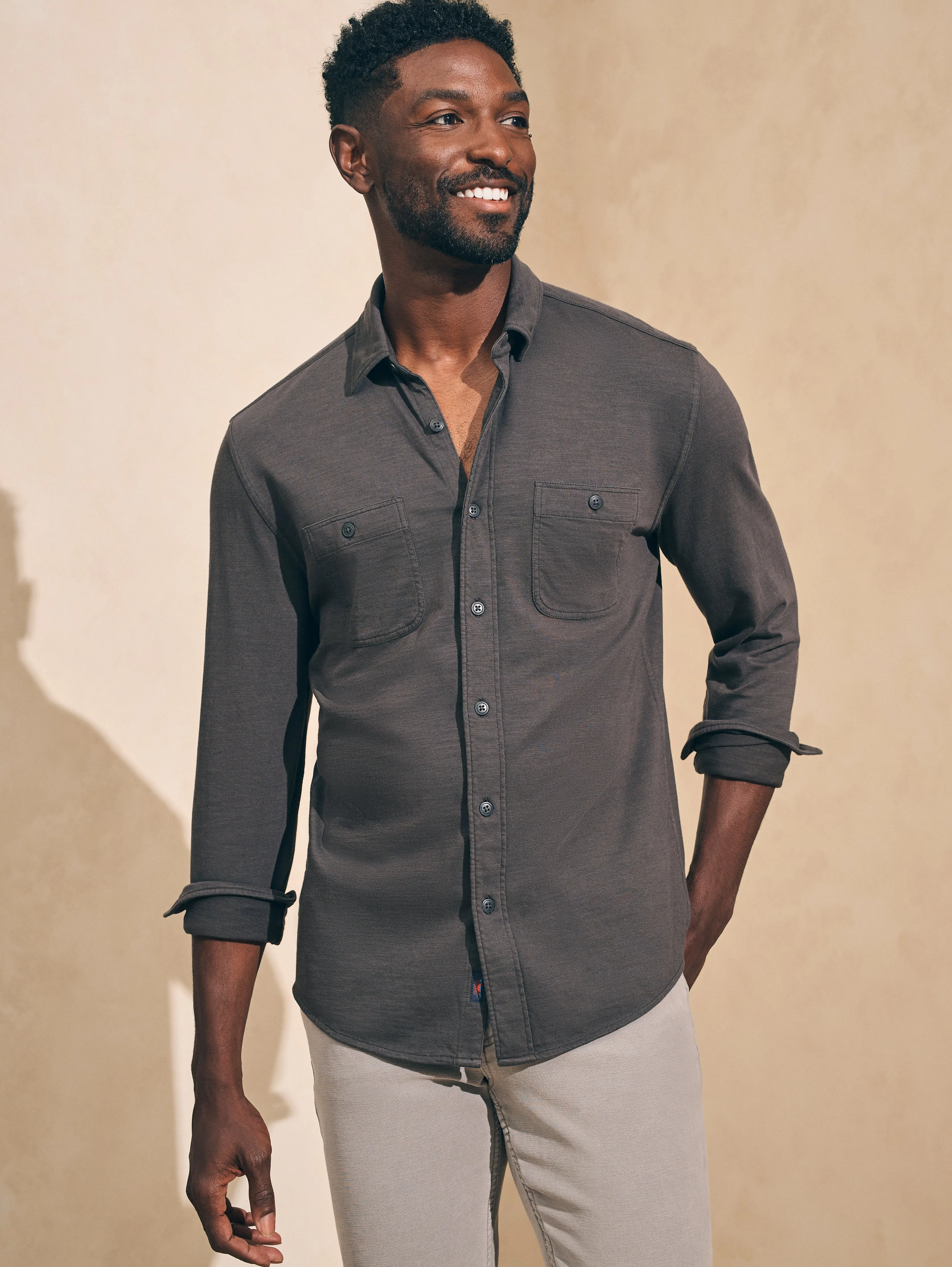 Sunwashed Knit Shirt - Washed Black sold by Faherty