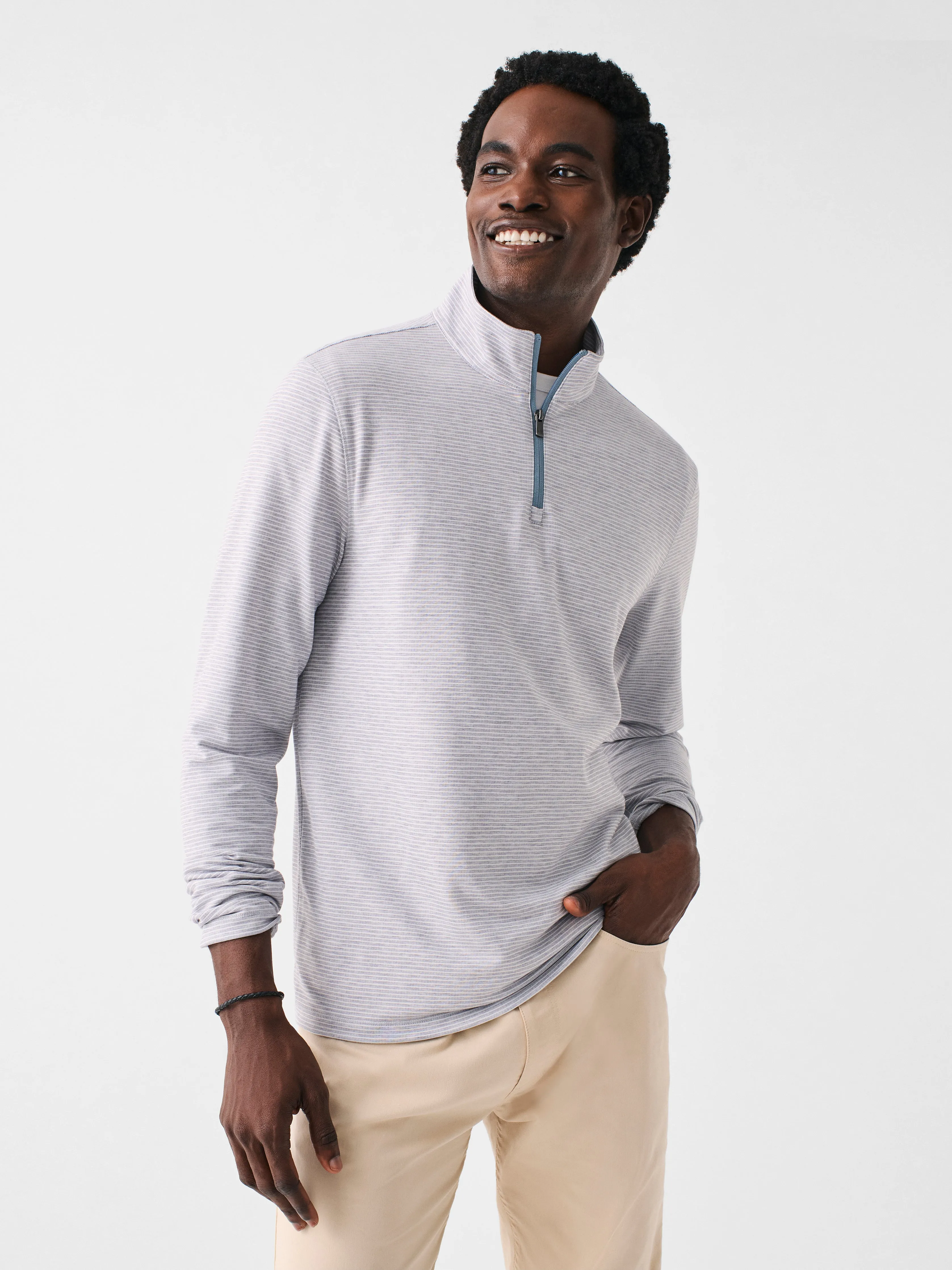 Movement™ Quarter Zip - Mountain Grey Feeder Stripe sold by Faherty