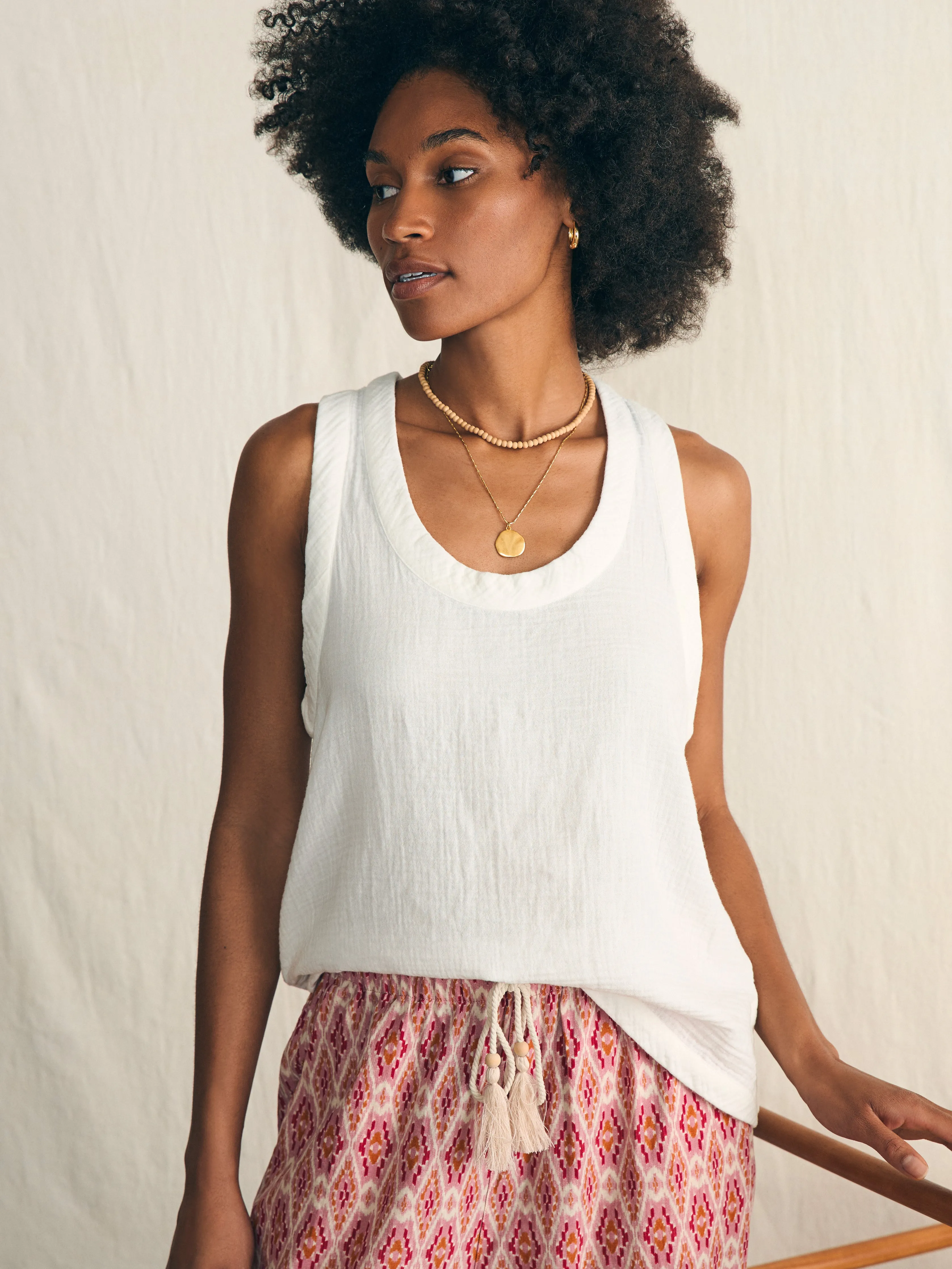 Dream Cotton Gauze Scoop Neck Tank - White sold by Faherty