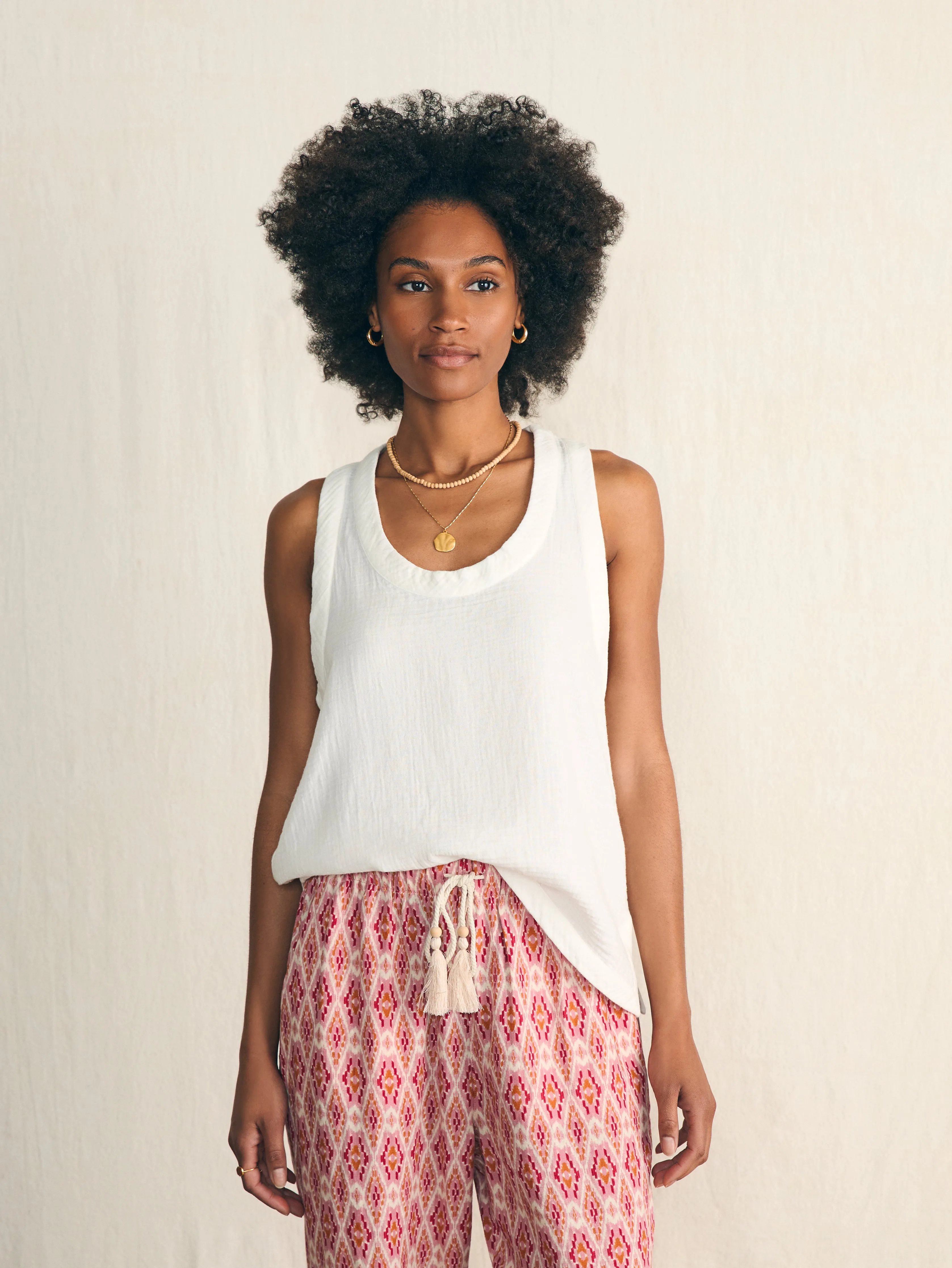 Dream Cotton Gauze Scoop Neck Tank - White sold by Faherty product image thumbnail 3