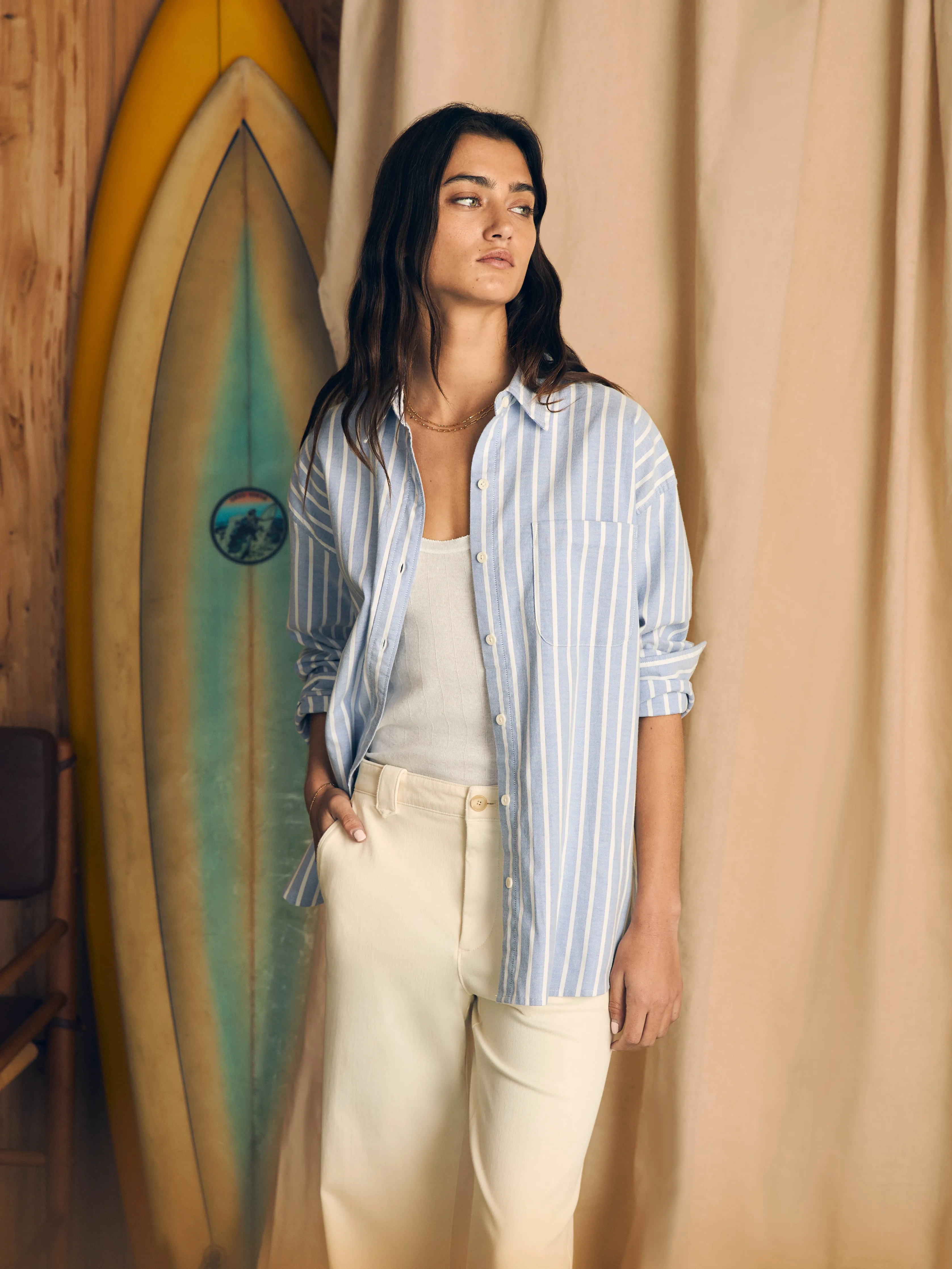 Stretch Oxford Relaxed Shirt - Mangrove Stripe sold by Faherty product image thumbnail 2