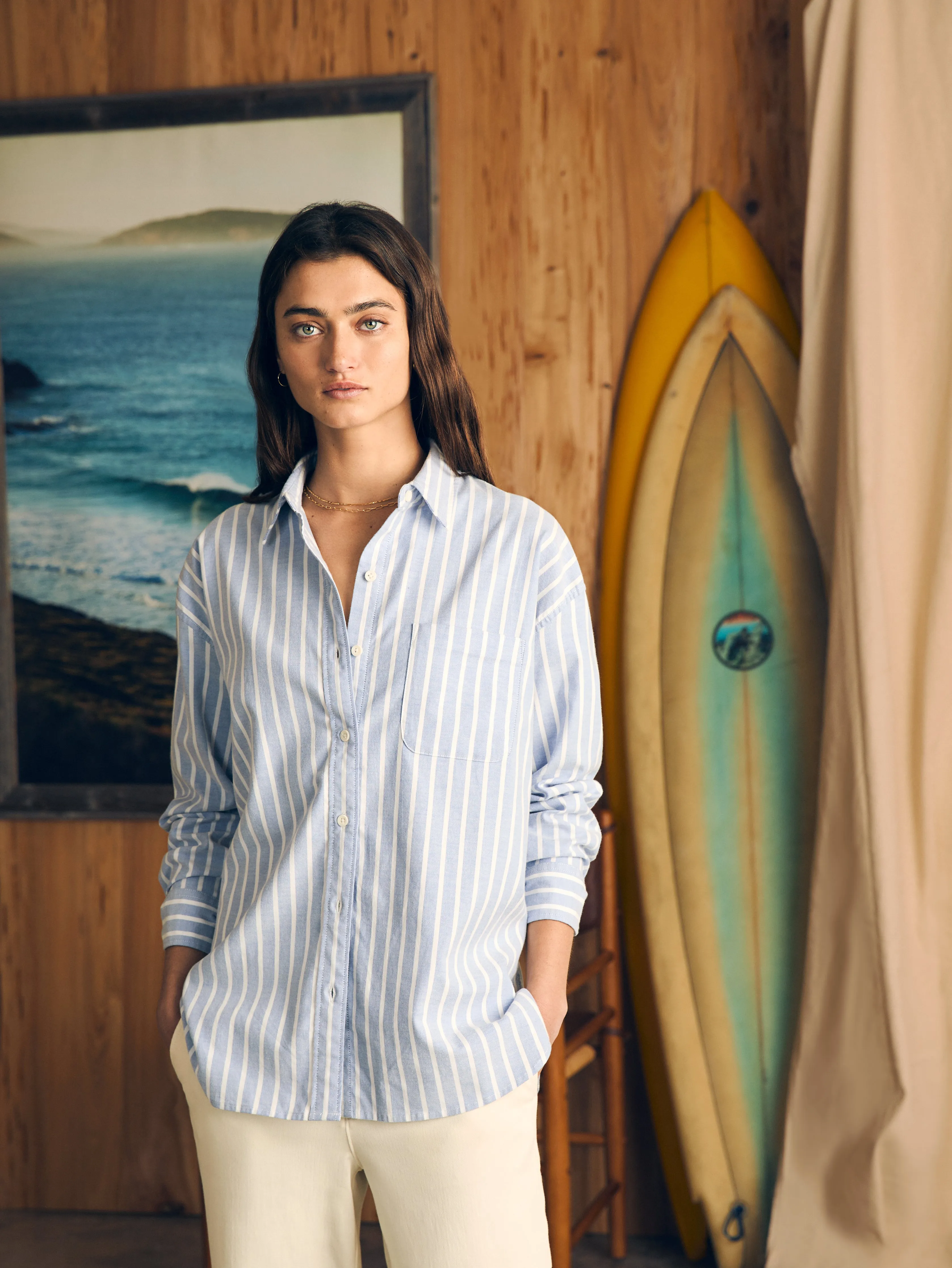 Stretch Oxford Relaxed Shirt - Mangrove Stripe sold by Faherty product image thumbnail 3