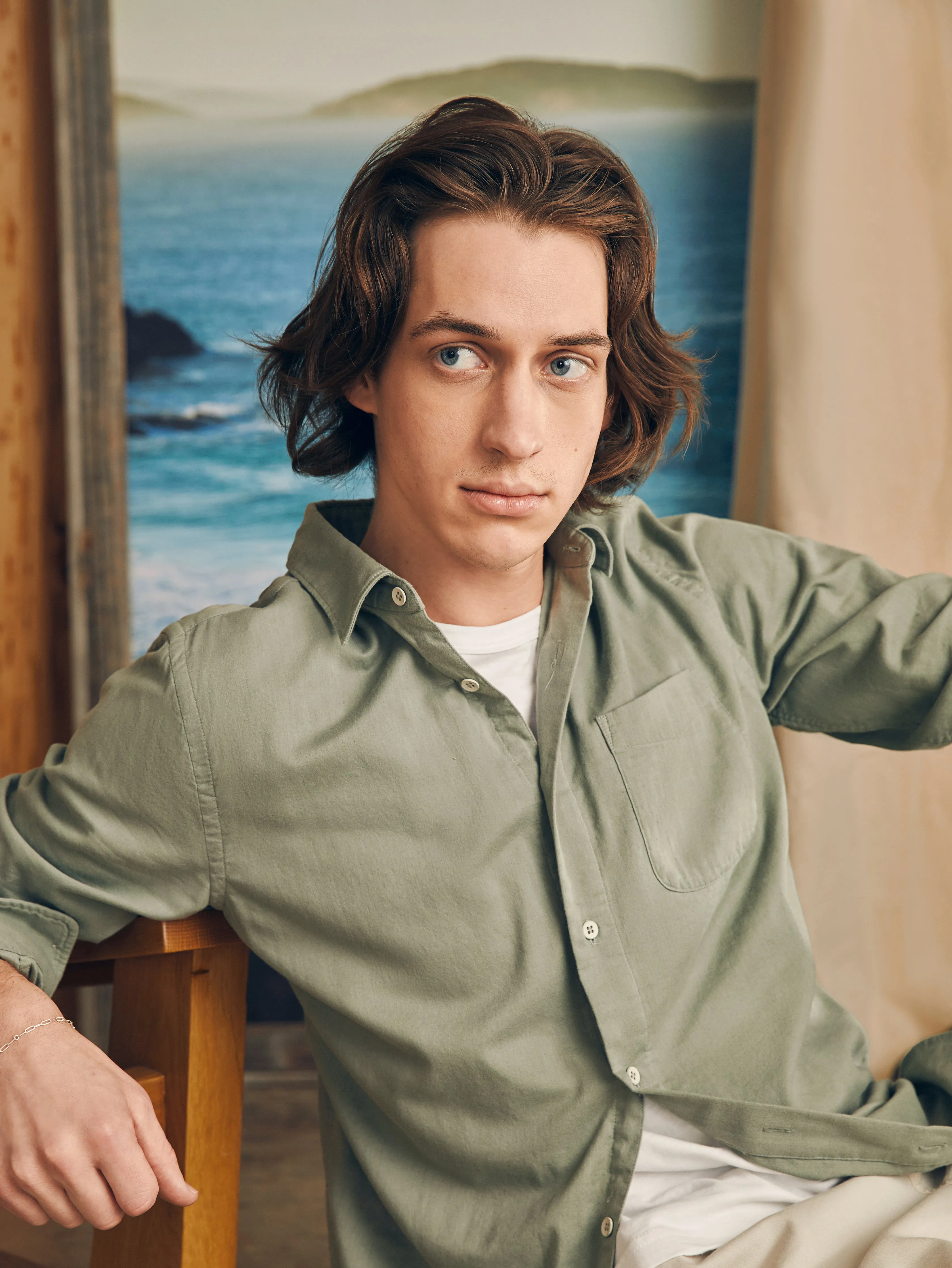 Sunwashed Chambray Shirt - Desert Olive sold by Faherty product image thumbnail 3