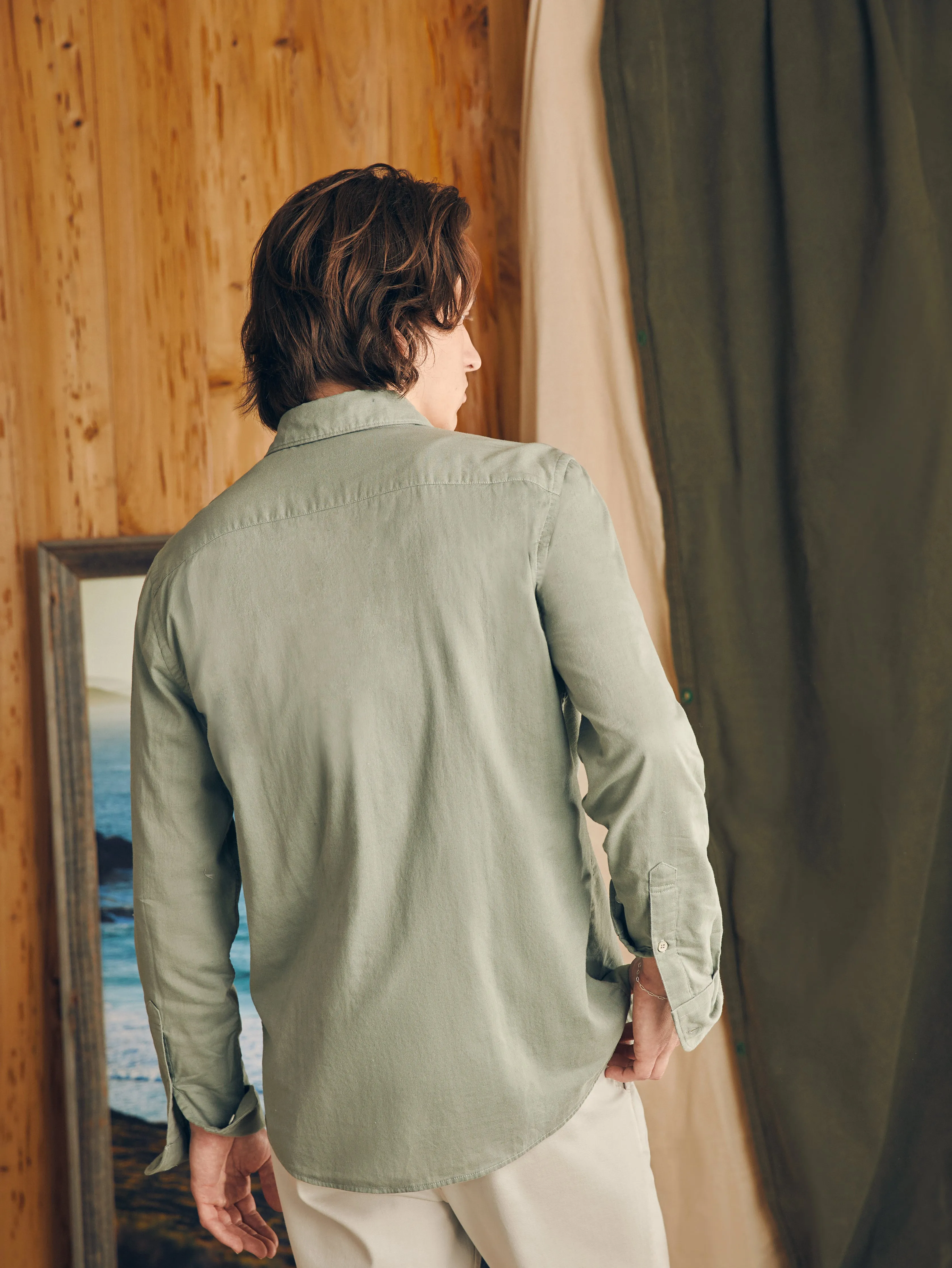 Sunwashed Chambray Shirt - Desert Olive sold by Faherty product image thumbnail 5