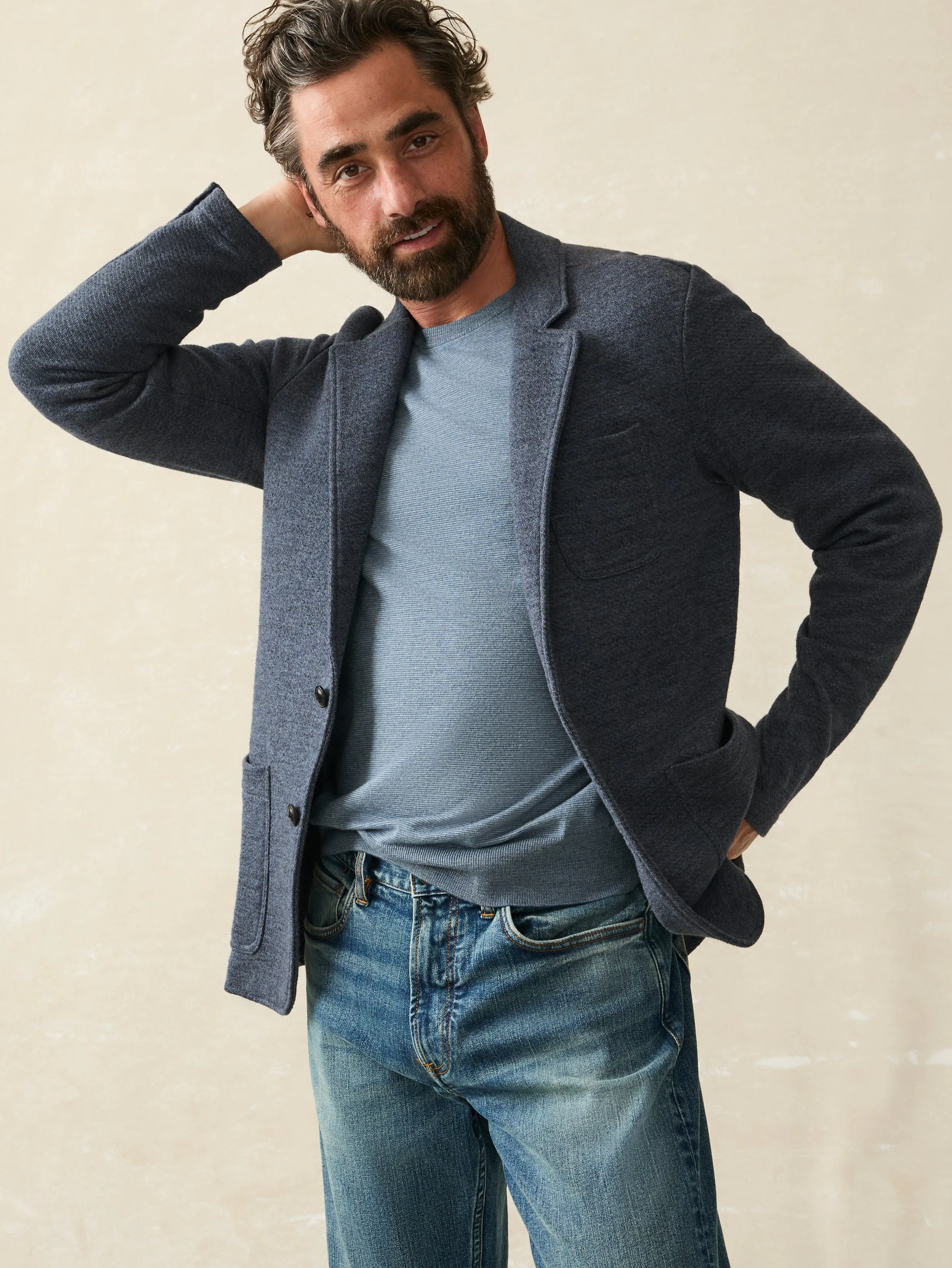 Inlet Knit Blazer - Deep Navy Melange sold by Faherty product image thumbnail 4