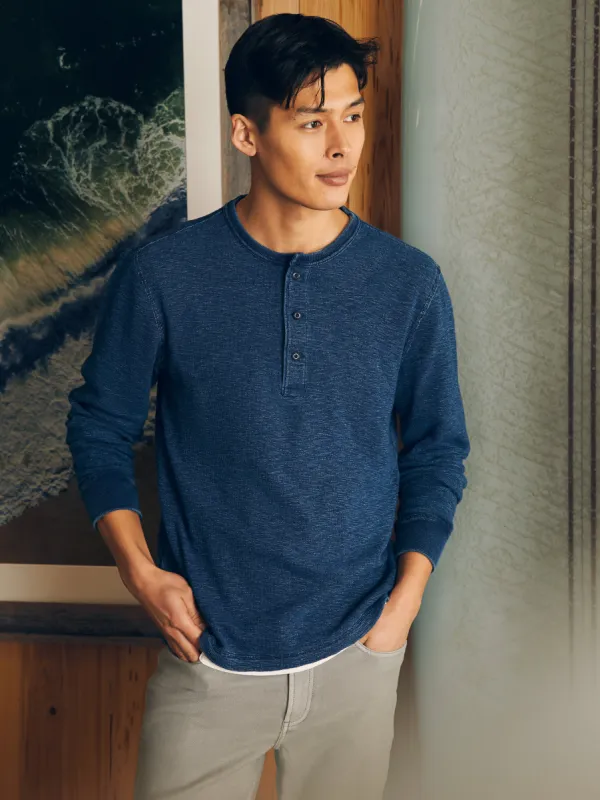 Long-Sleeve Indigo Henley - Midnight Indigo Wash sold by Faherty