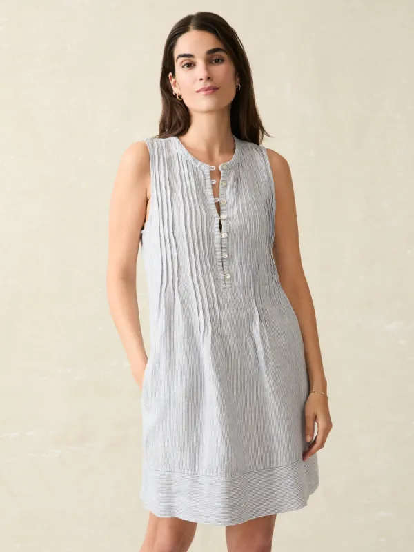Isha Dress - Blue Mini Stripe sold by Faherty
