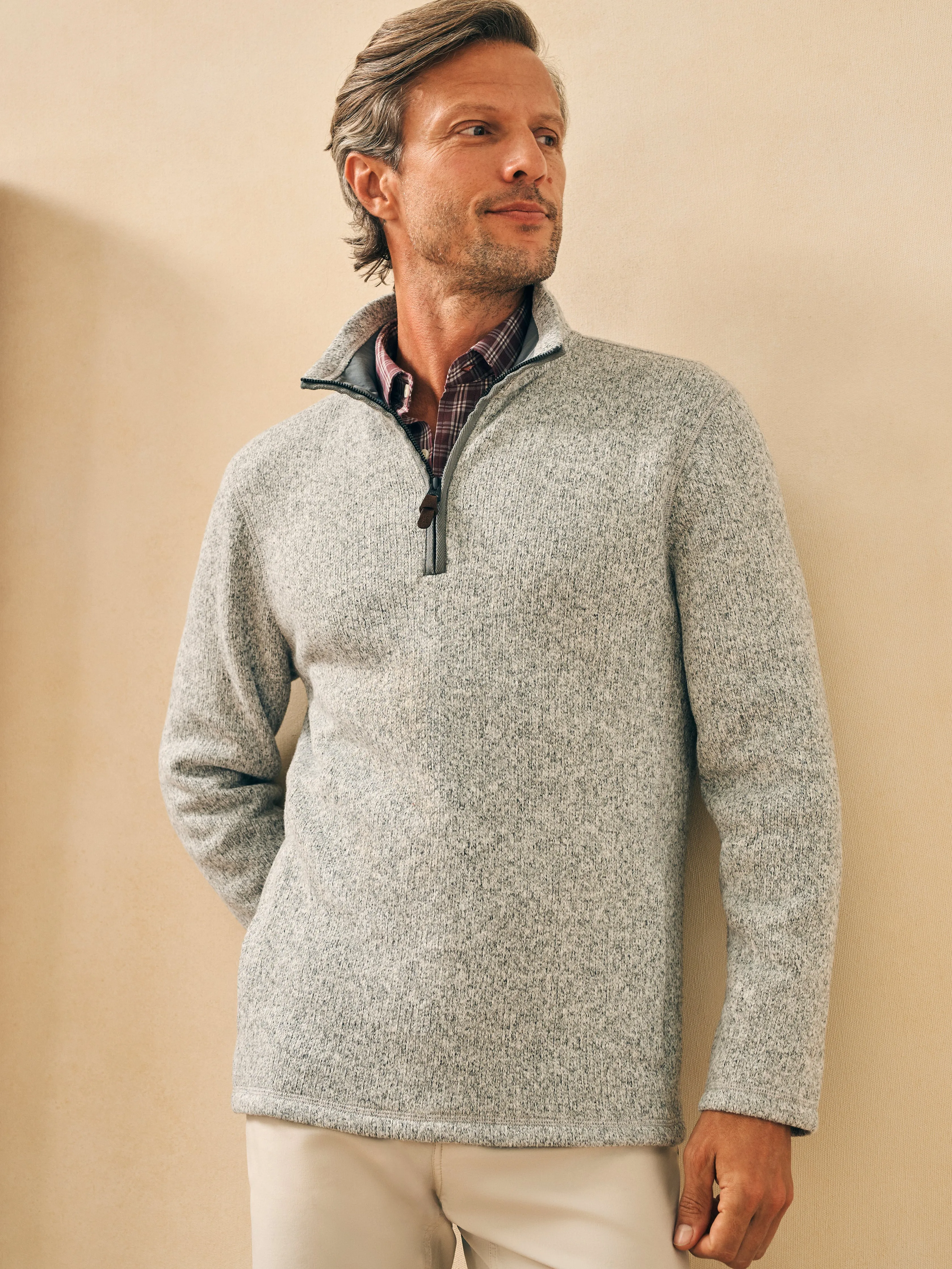 Sweater Fleece Quarter Zip - Light Granite sold by Faherty product image thumbnail 3