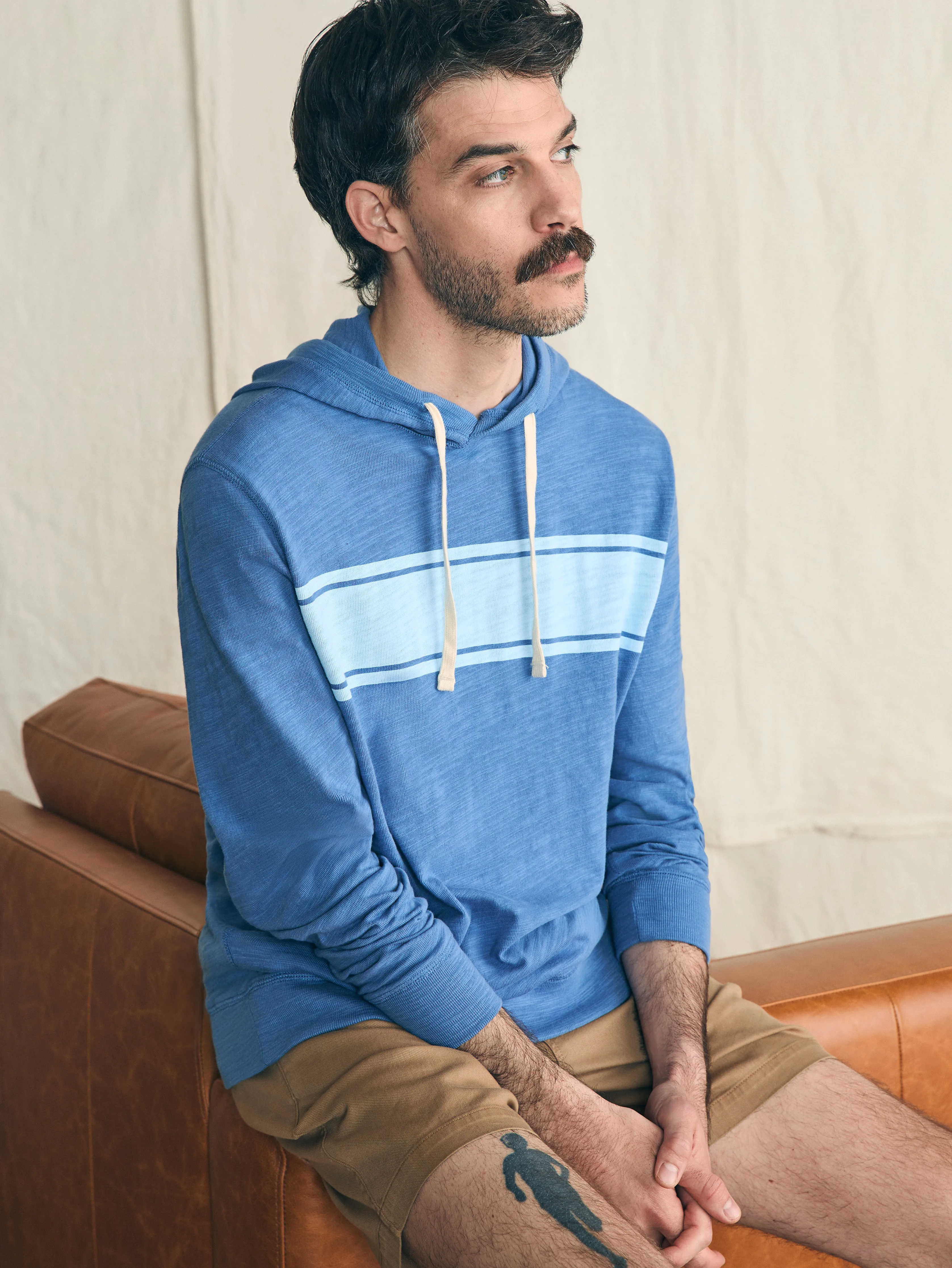 Sunwashed Slub Hoodie - Blue Horizon Surf Stripe sold by Faherty product image thumbnail 4