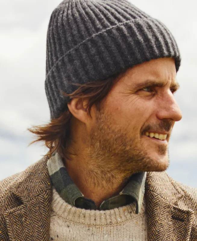 Cashmere Ribbed Beanie - Charcoal Heather sold by Faherty