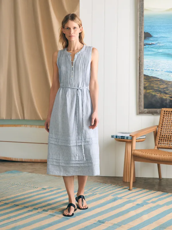 Isha Midi Dress - Blue Mini Stripe sold by Faherty