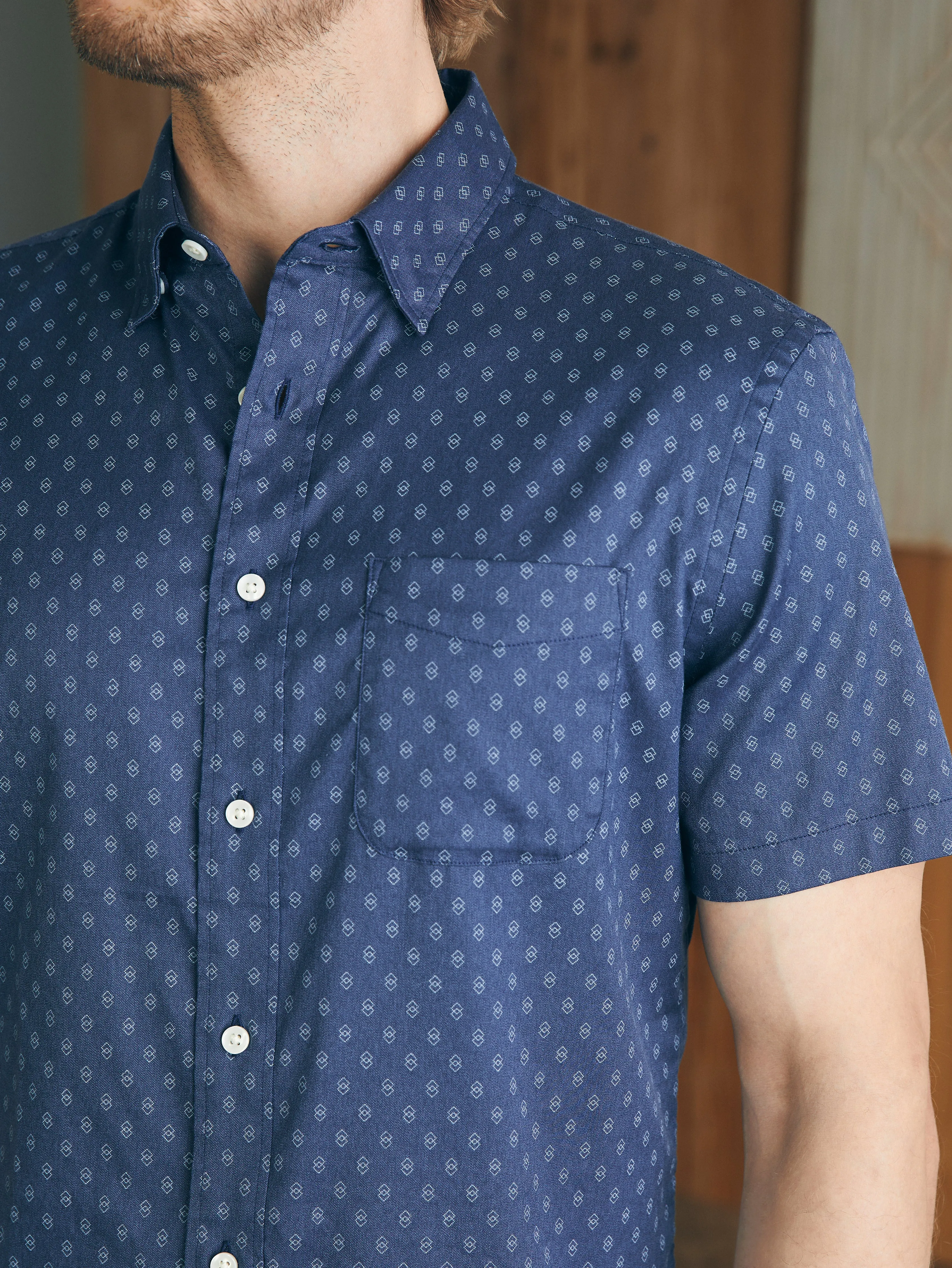 Movement™ Short-Sleeve Shirt (Tall) - Navy Dusk Diamond Print sold by Faherty product image thumbnail 3