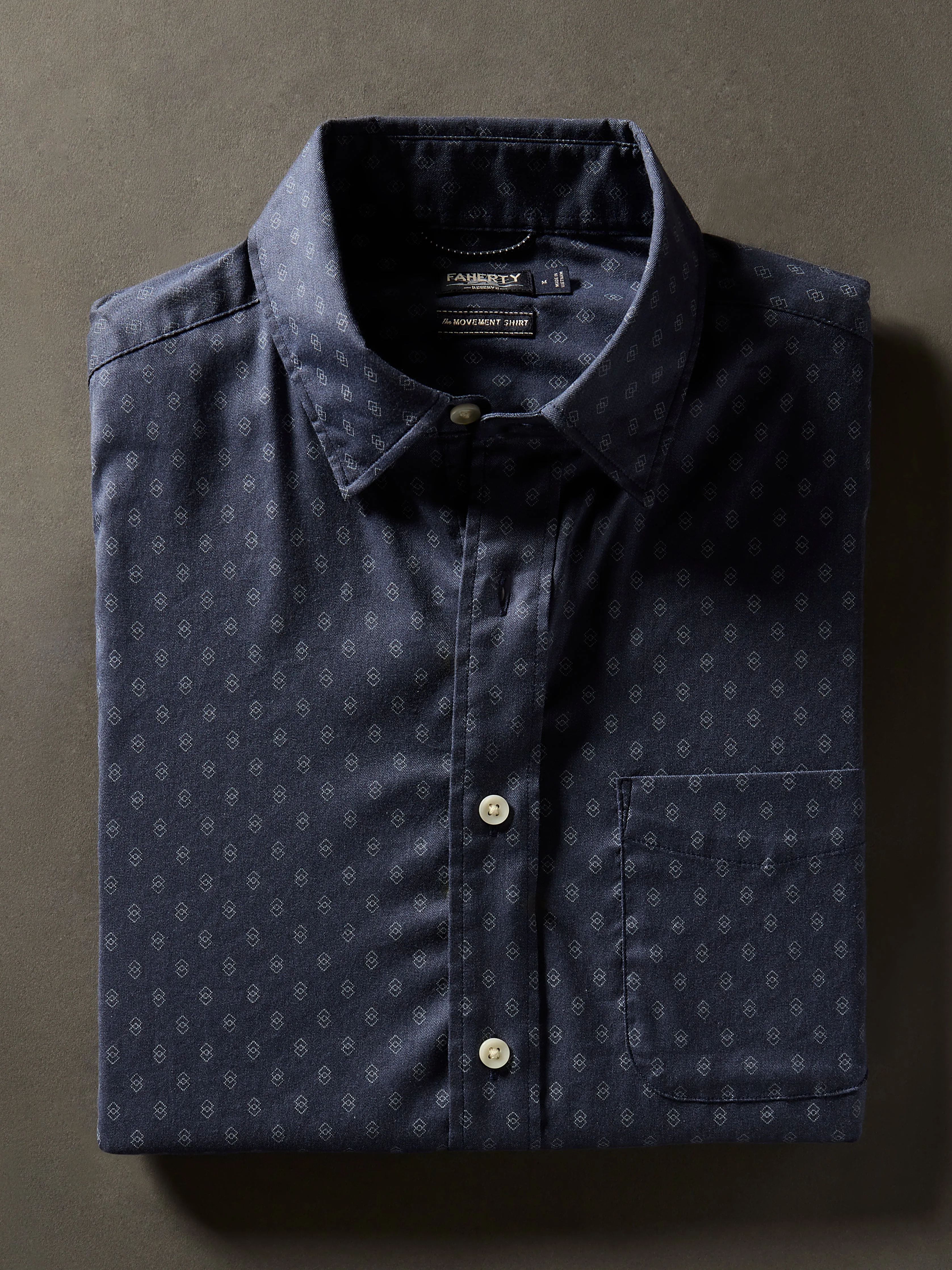 Movement™ Short-Sleeve Shirt (Tall) - Navy Dusk Diamond Print sold by Faherty