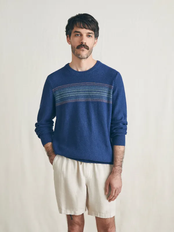 Surf Stripe Crew Sweater - Navy Sea Sunset sold by Faherty
