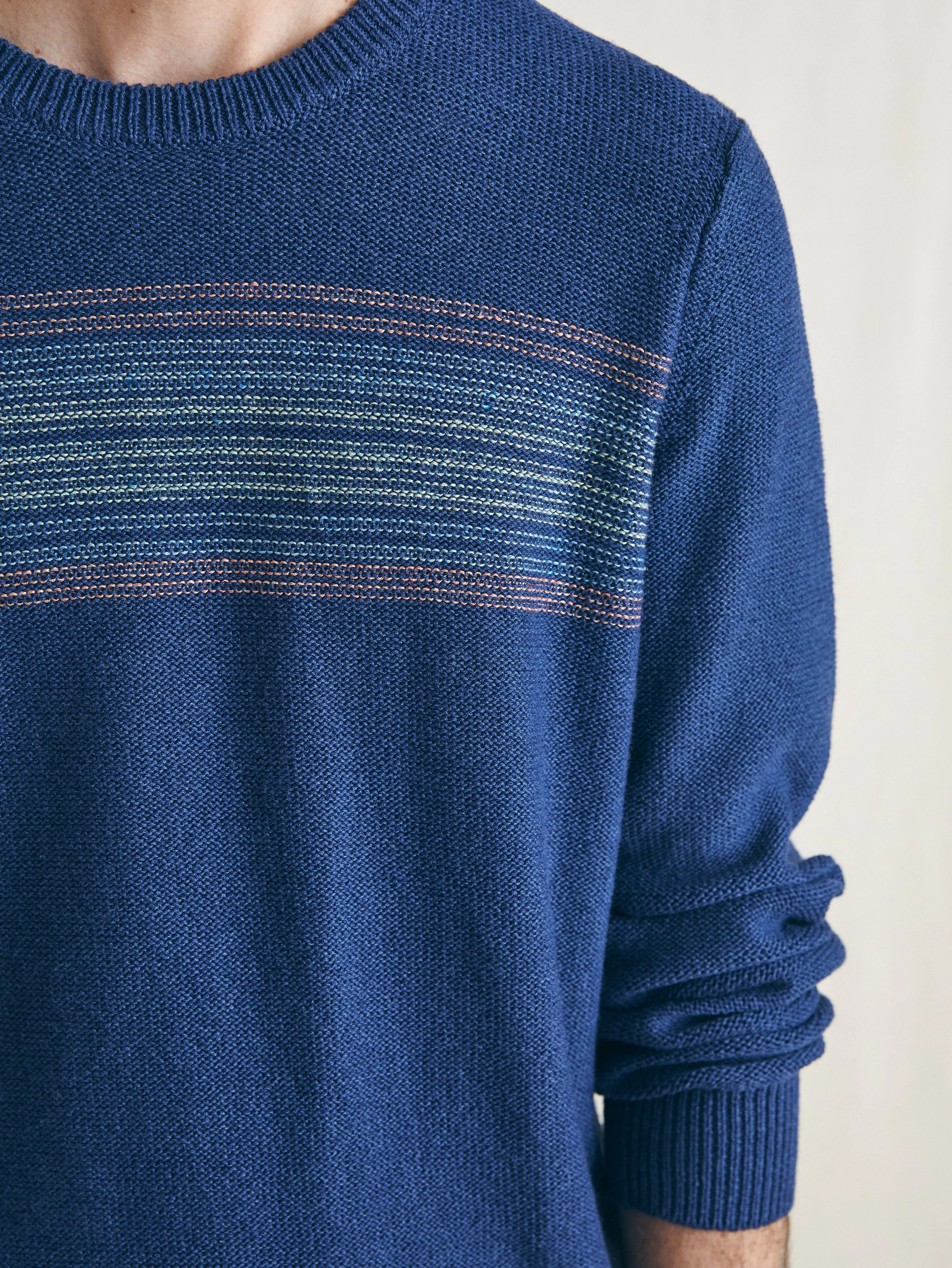 Surf Stripe Crew Sweater - Navy Sea Sunset sold by Faherty product image thumbnail 2
