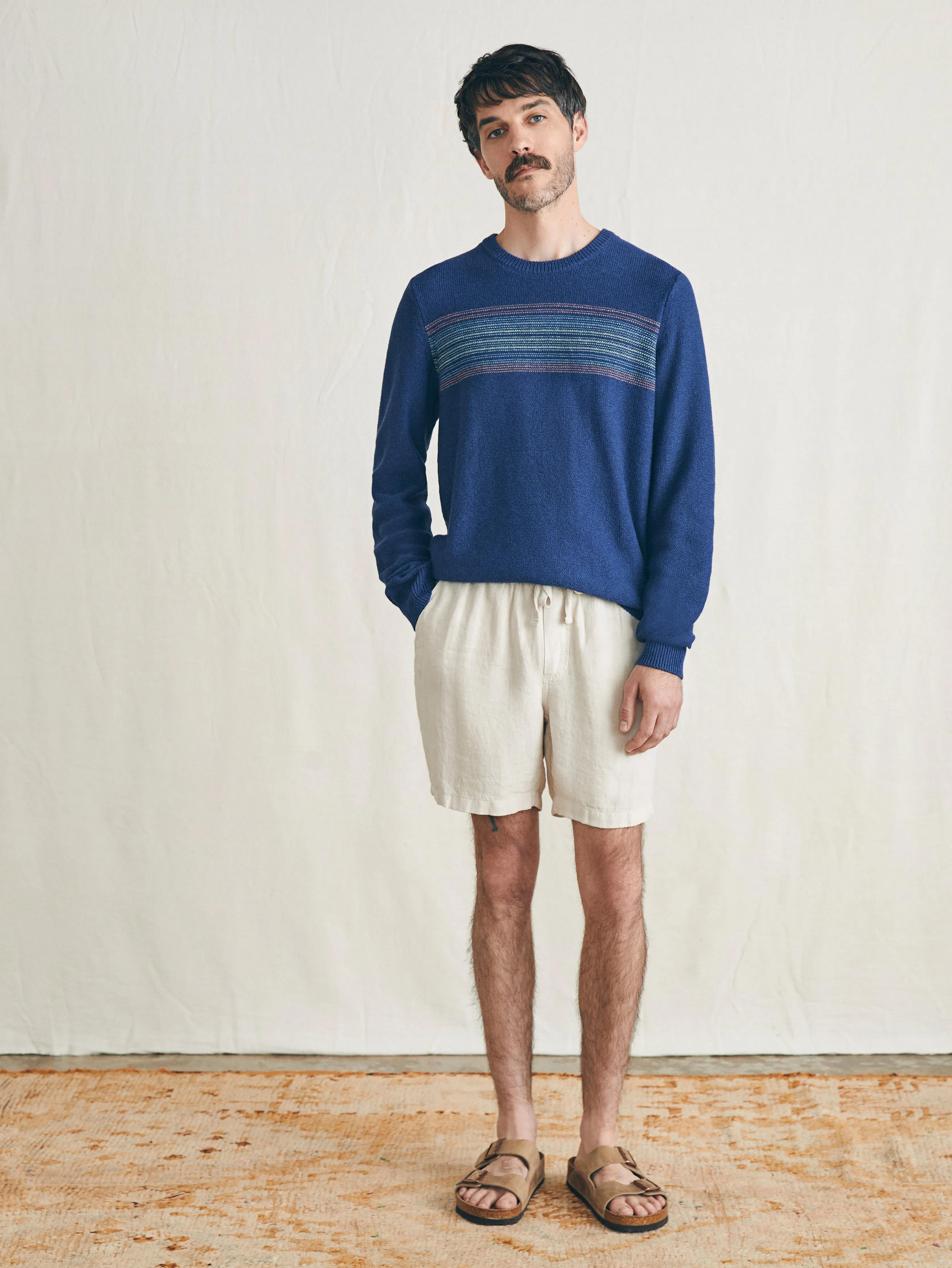 Surf Stripe Crew Sweater - Navy Sea Sunset sold by Faherty product image thumbnail 3