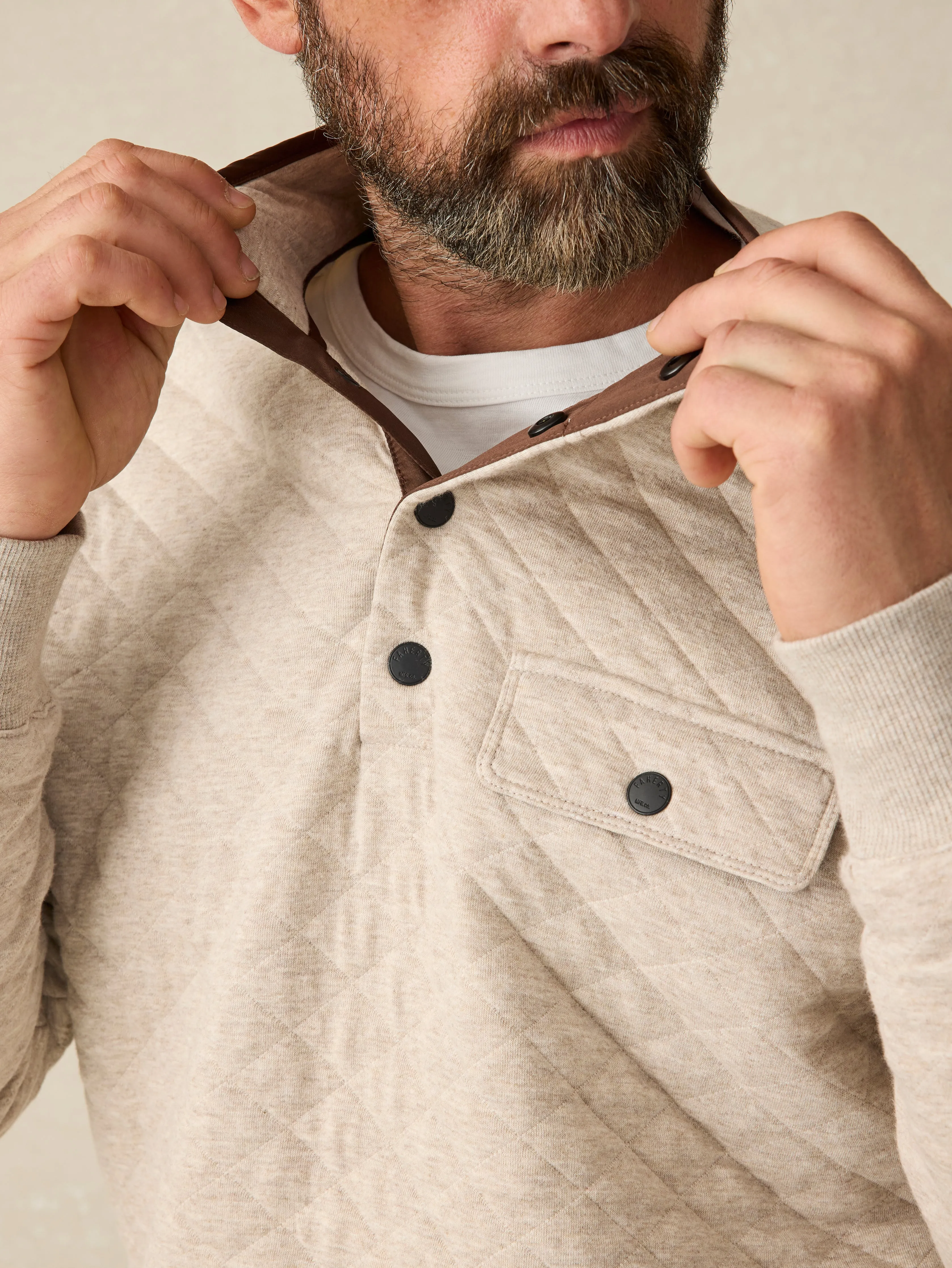 Epic Quilted Fleece Pullover - Oatmeal Melange sold by Faherty product image thumbnail 2
