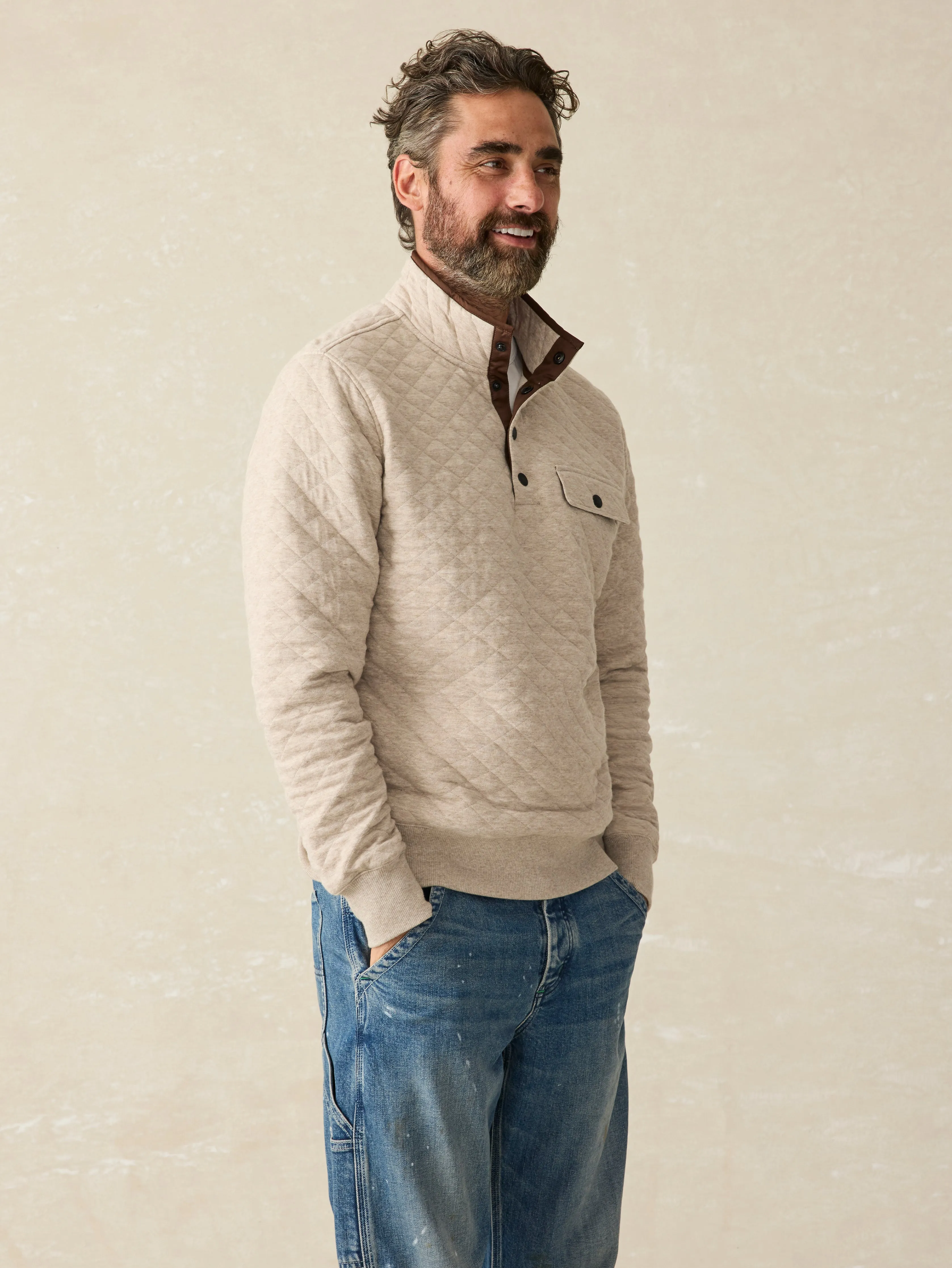 Epic Quilted Fleece Pullover - Oatmeal Melange sold by Faherty product image thumbnail 3