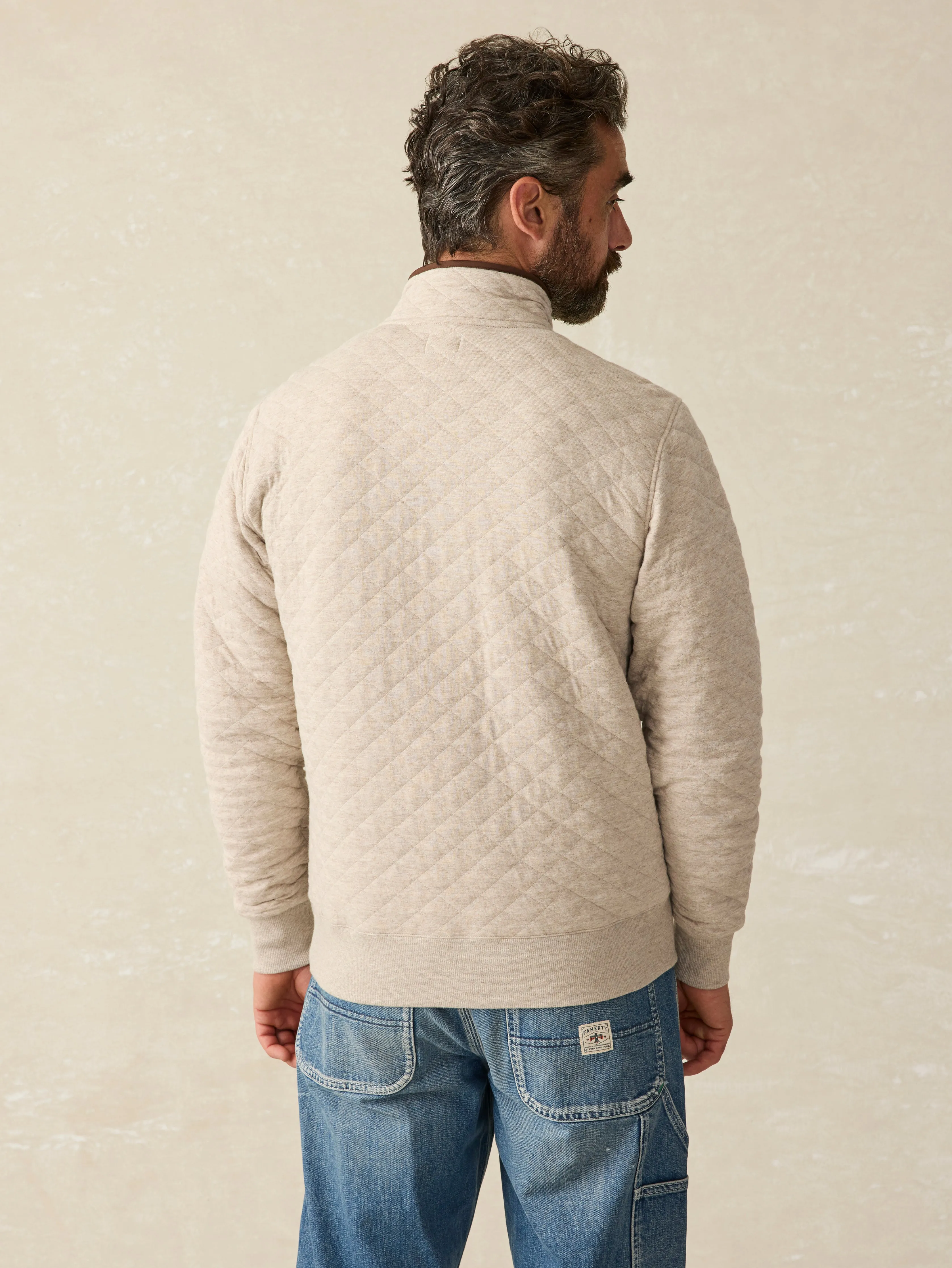 Epic Quilted Fleece Pullover - Oatmeal Melange sold by Faherty product image thumbnail 5