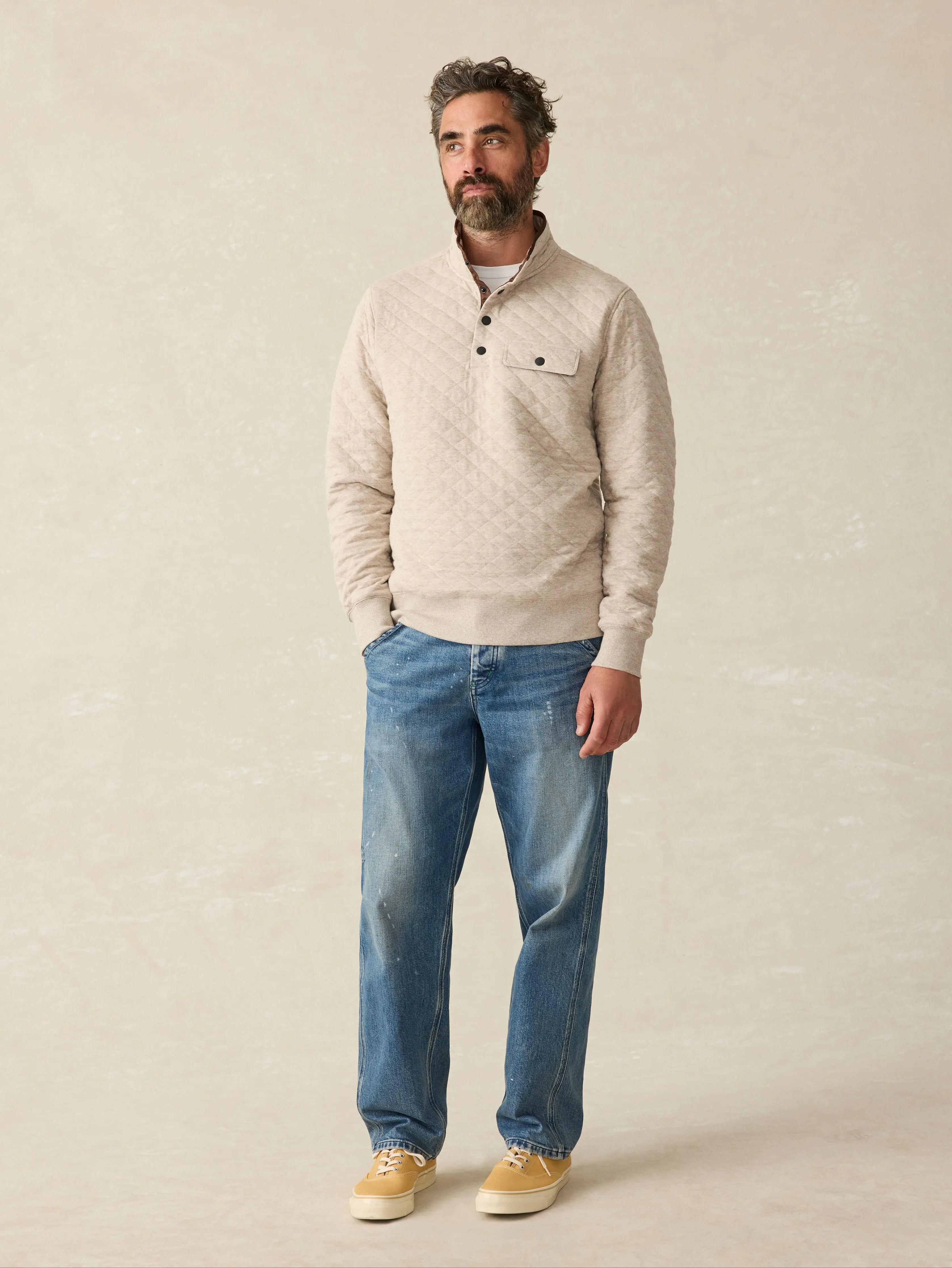 Epic Quilted Fleece Pullover - Oatmeal Melange sold by Faherty product image thumbnail 4