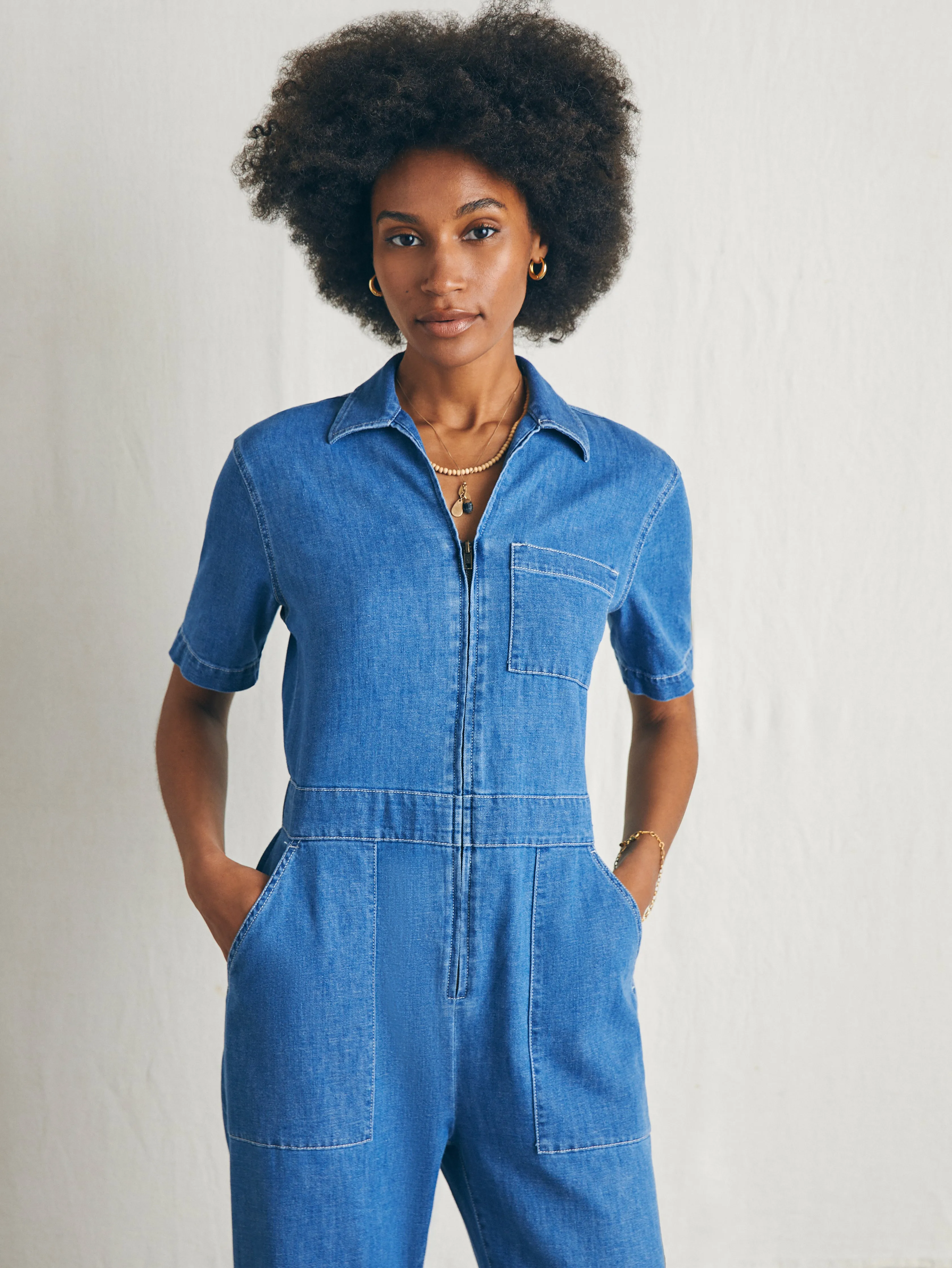 Linen Denim Jumpsuit - Bay Breeze Wash sold by Faherty product image thumbnail 2