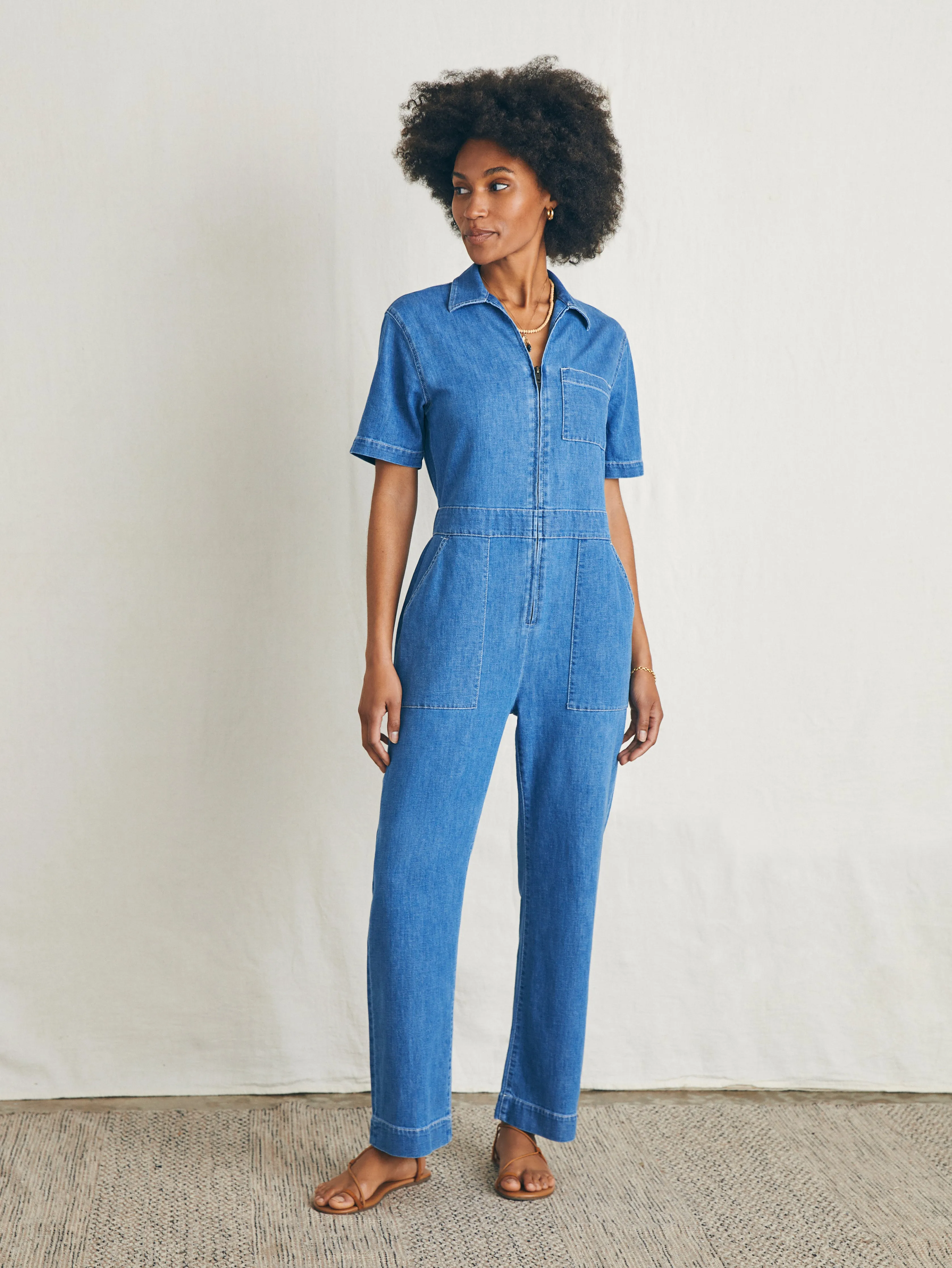 Linen Denim Jumpsuit - Bay Breeze Wash sold by Faherty product image thumbnail 3