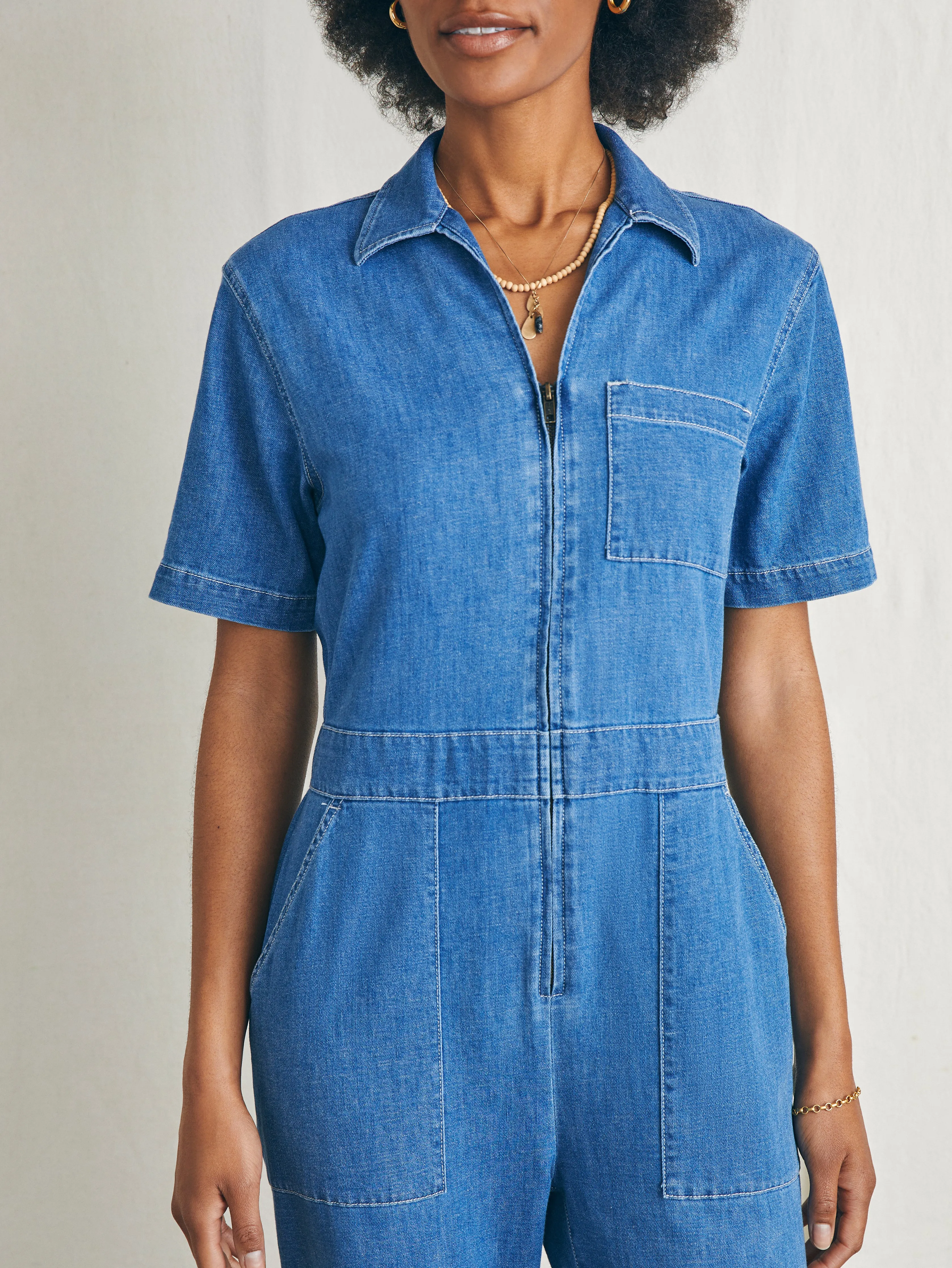 Linen Denim Jumpsuit - Bay Breeze Wash sold by Faherty product image thumbnail 4