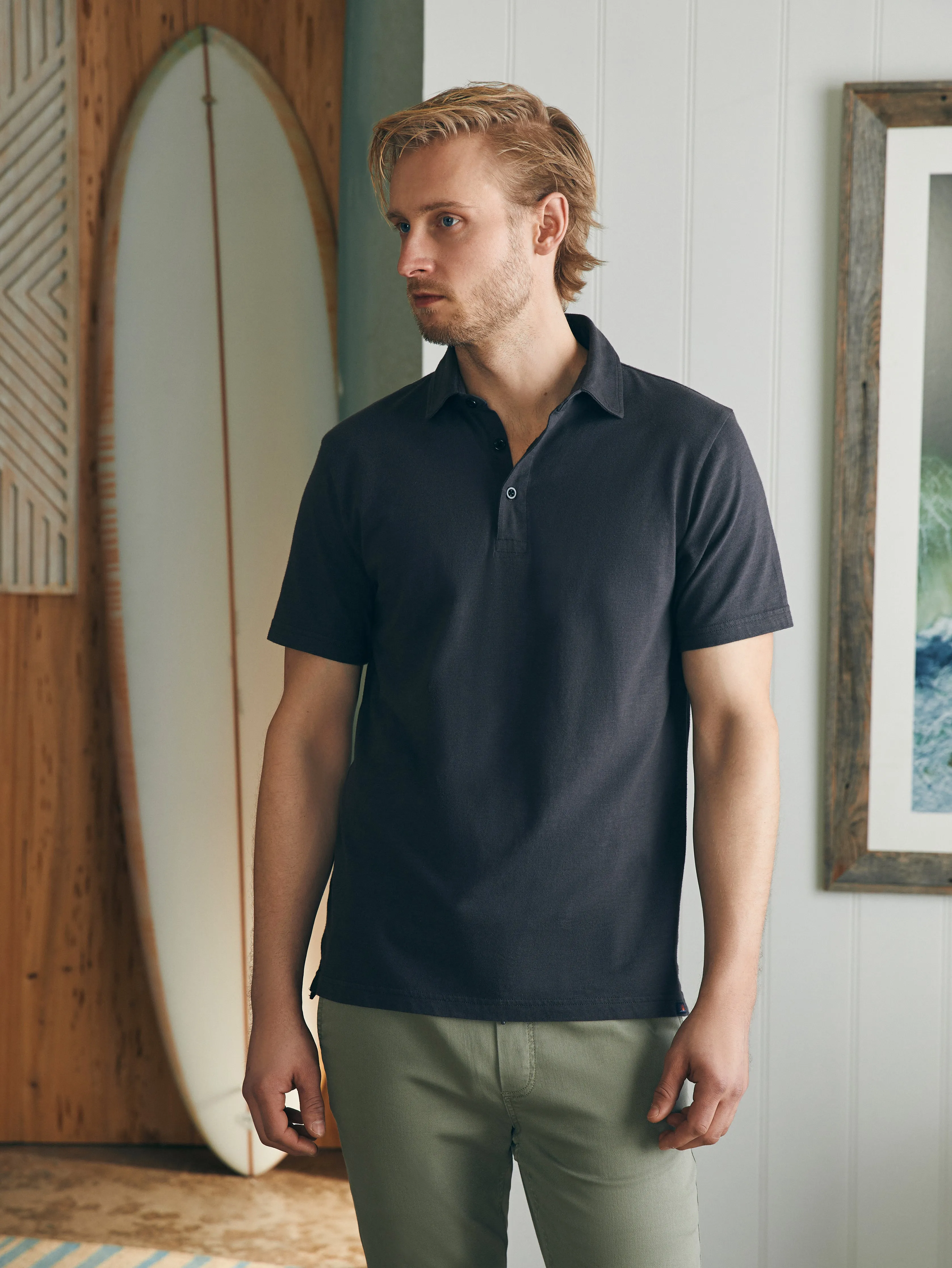 Sunwashed T-Shirt Polo - Washed Black sold by Faherty product image thumbnail 3