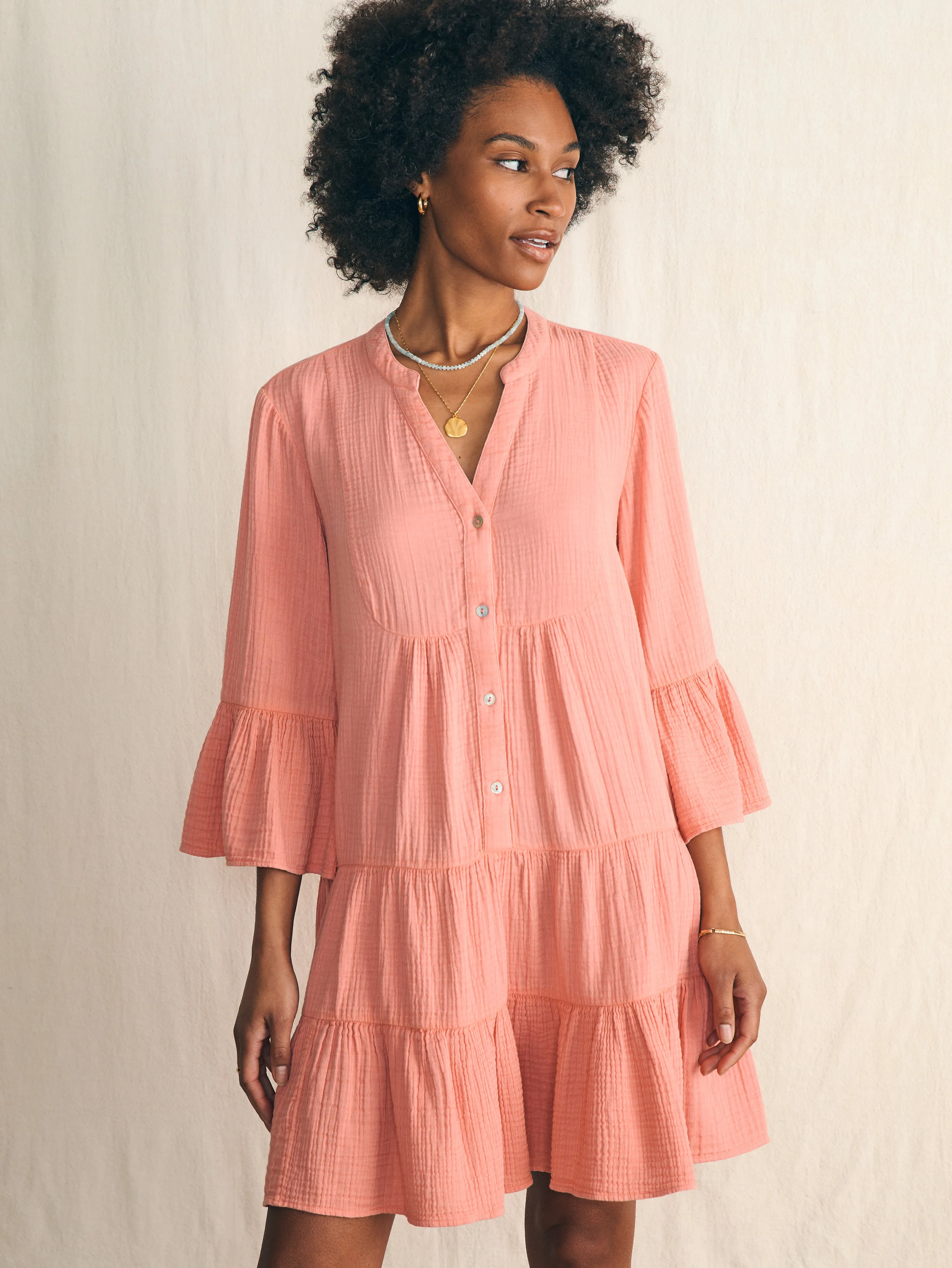 Dune Cotton Gauze Kasey Dress - Coral sold by Faherty