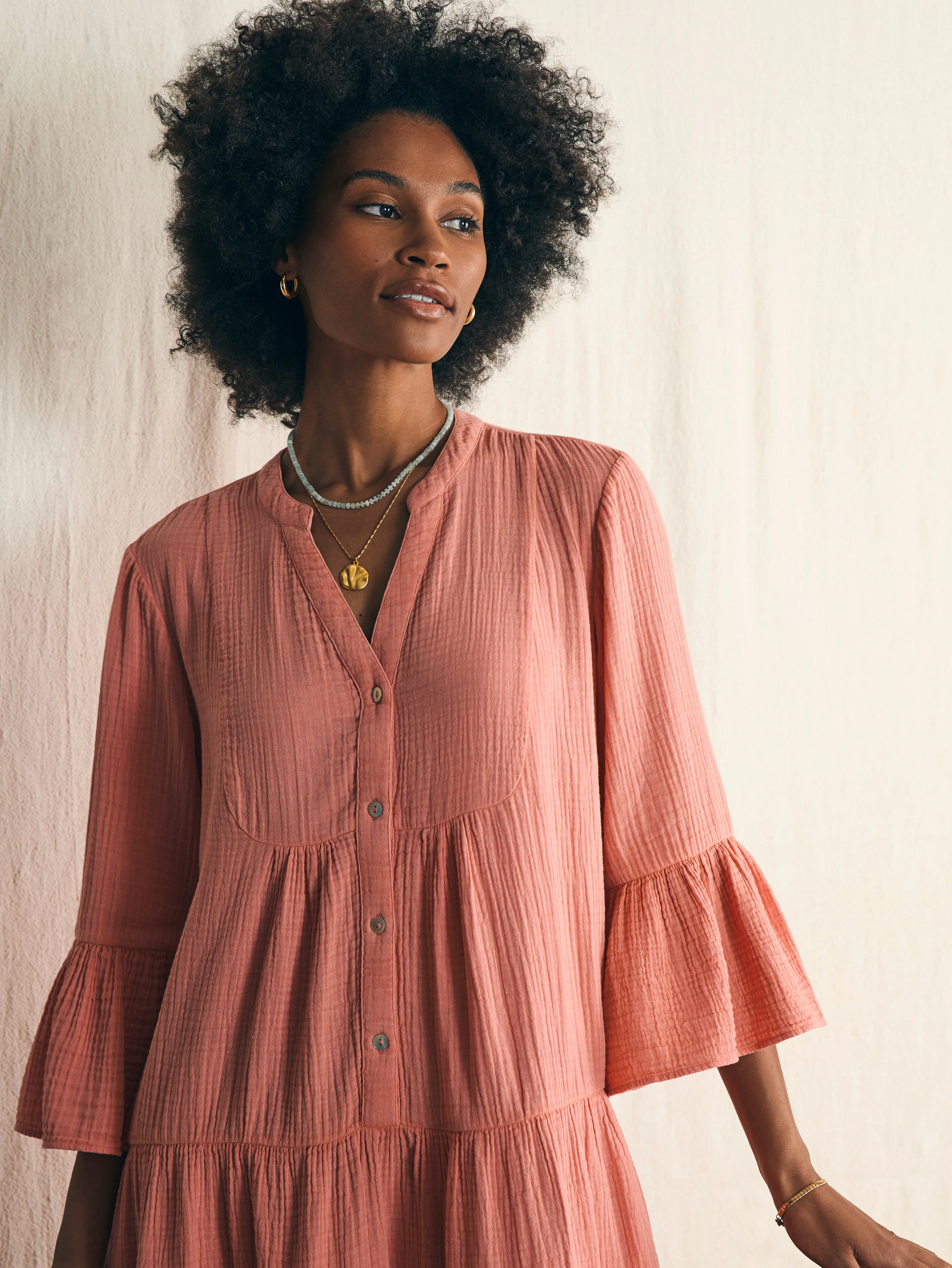 Dune Cotton Gauze Kasey Dress - Coral sold by Faherty product image thumbnail 3