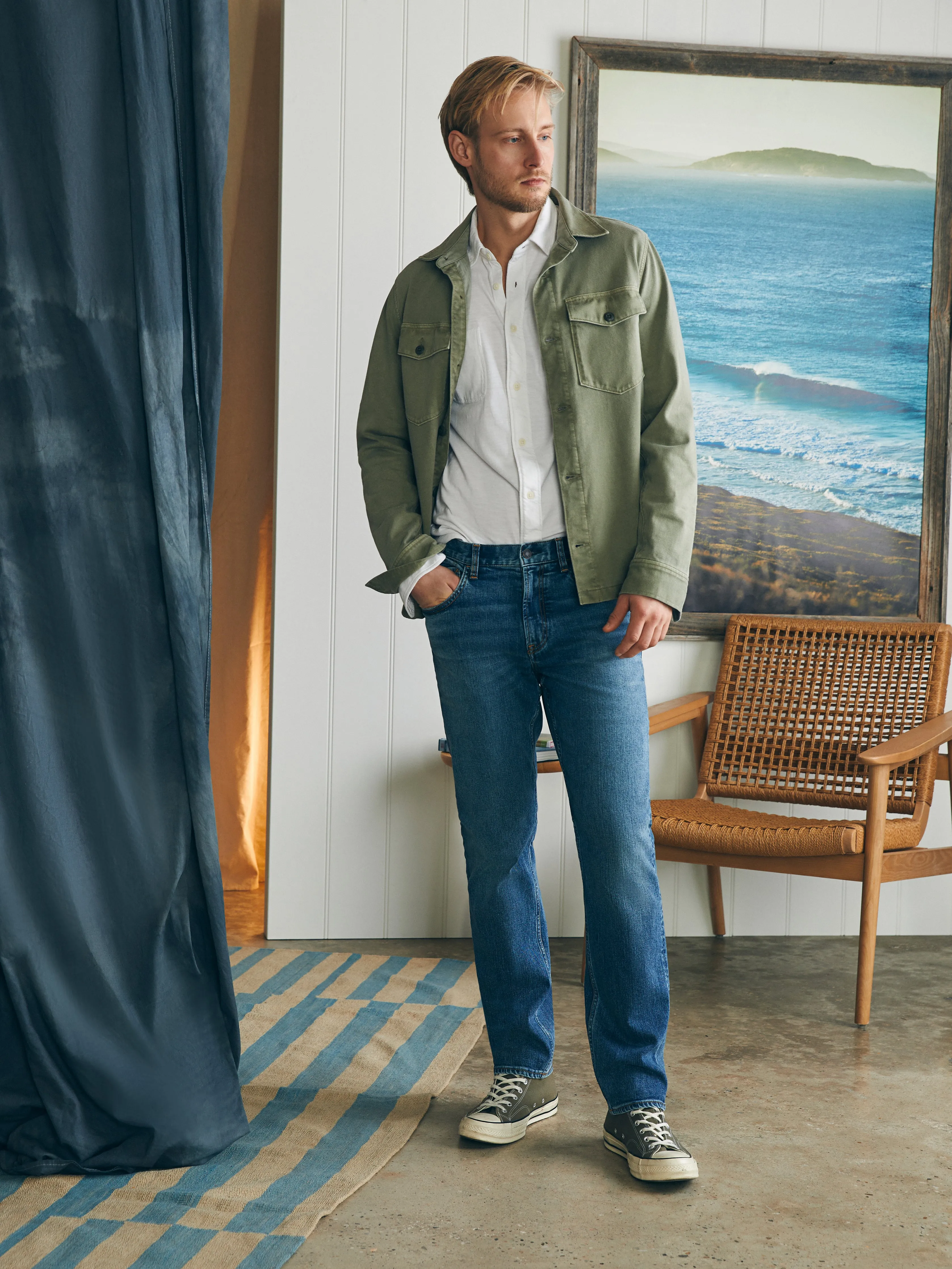 Organic Cotton Slim Straight Denim (34" Inseam) - East Lake Wash sold by Faherty product image thumbnail 4