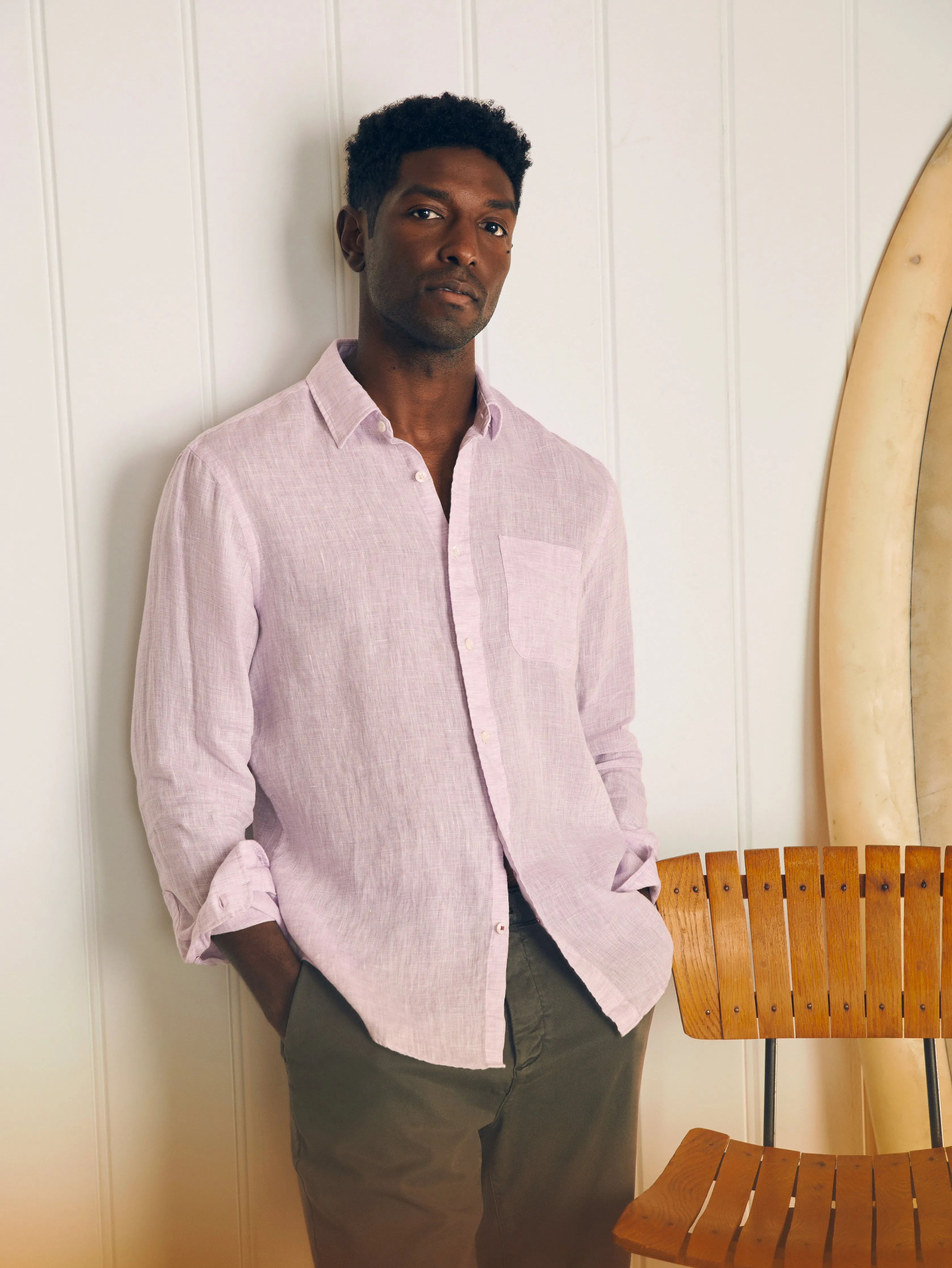 Linen Laguna Shirt (Tall) - Lavender Melange sold by Faherty