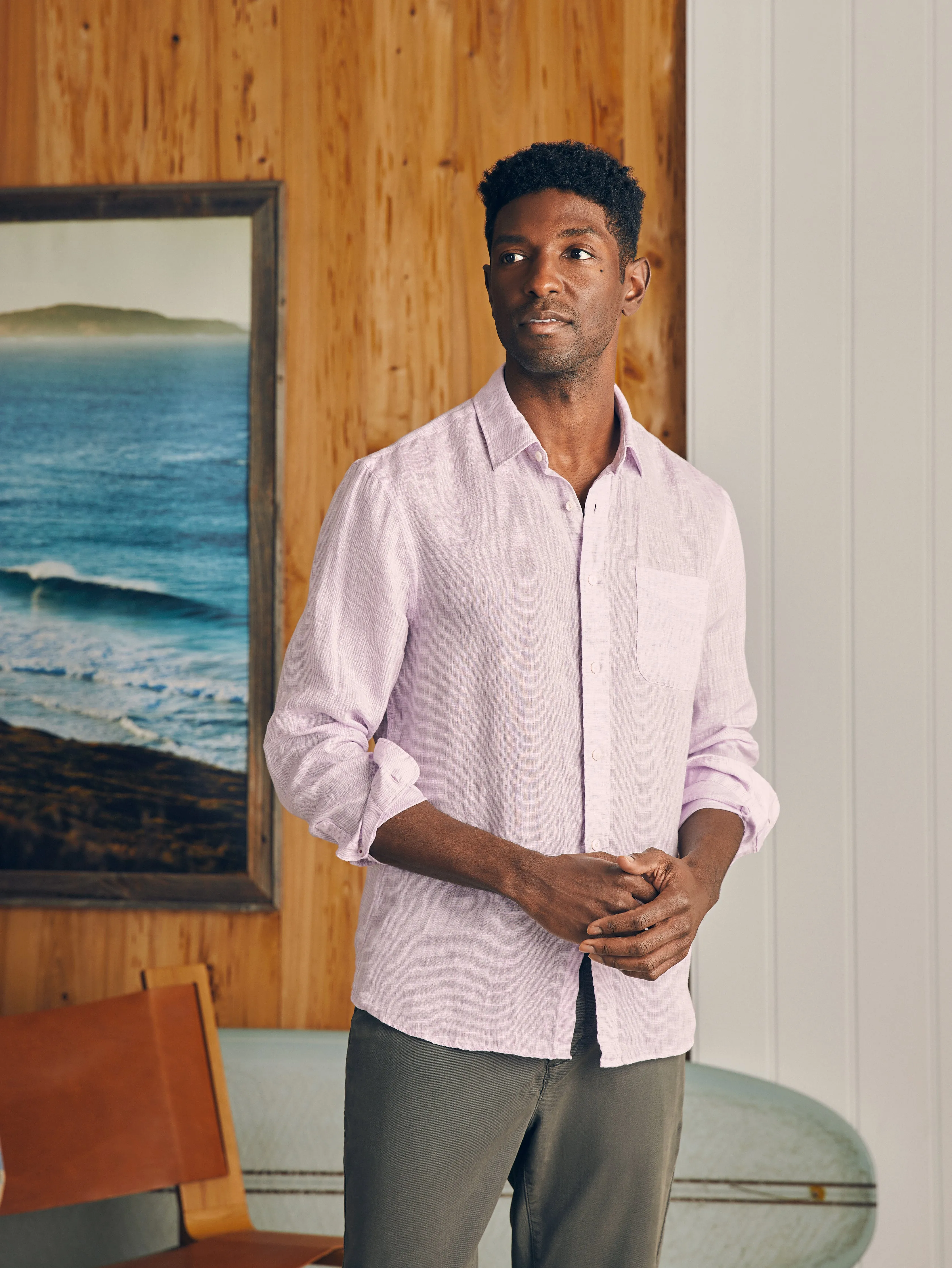 Linen Laguna Shirt (Tall) - Lavender Melange sold by Faherty product image thumbnail 3