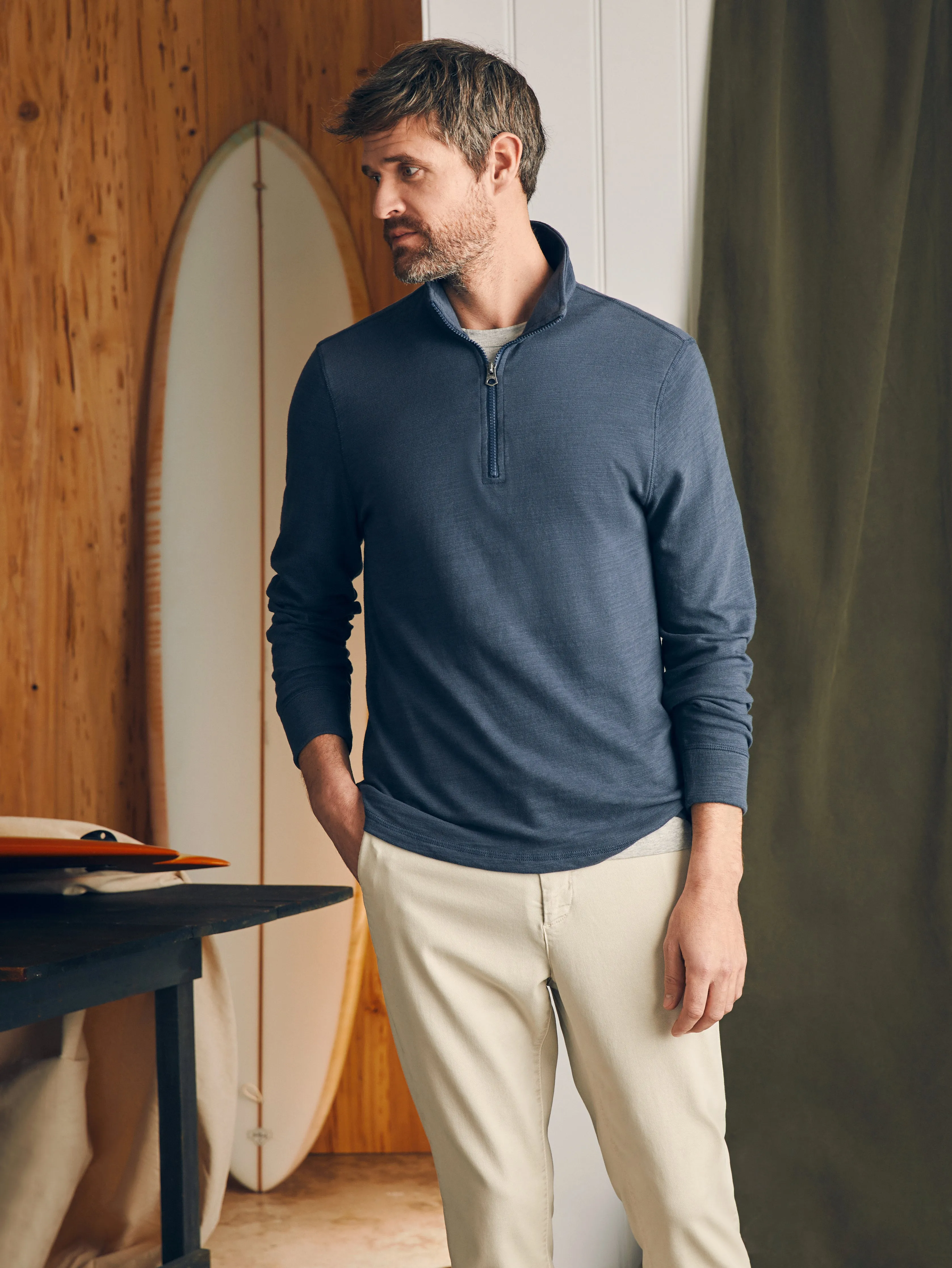Sunwashed Slub Quarter Zip (Tall) - Blue Nights sold by Faherty product image thumbnail 3