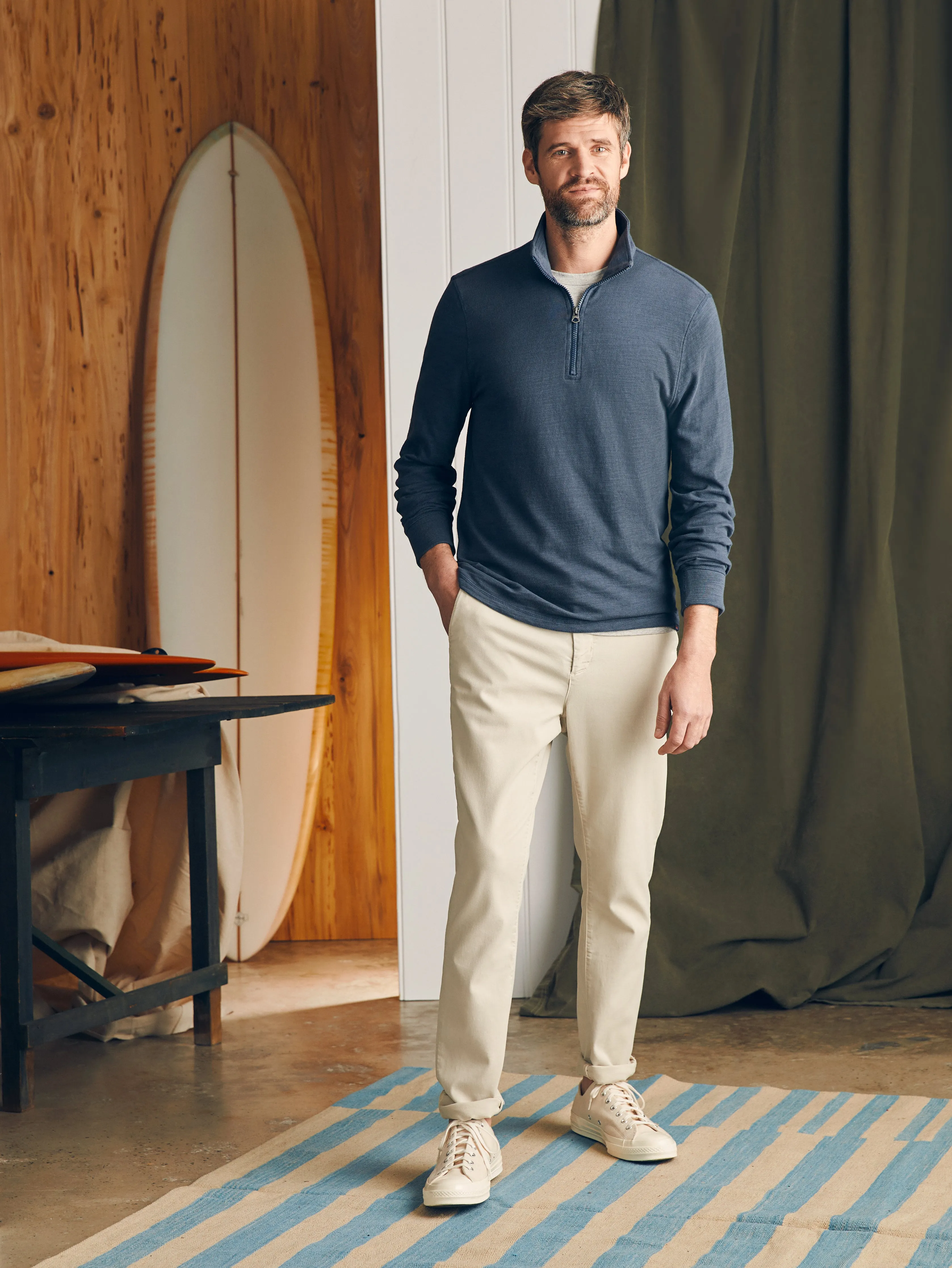 Sunwashed Slub Quarter Zip (Tall) - Blue Nights sold by Faherty product image thumbnail 4